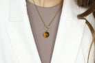 Tiger's Eye Round Pendant Necklace in 14k Gold necklaces Anemone Limited