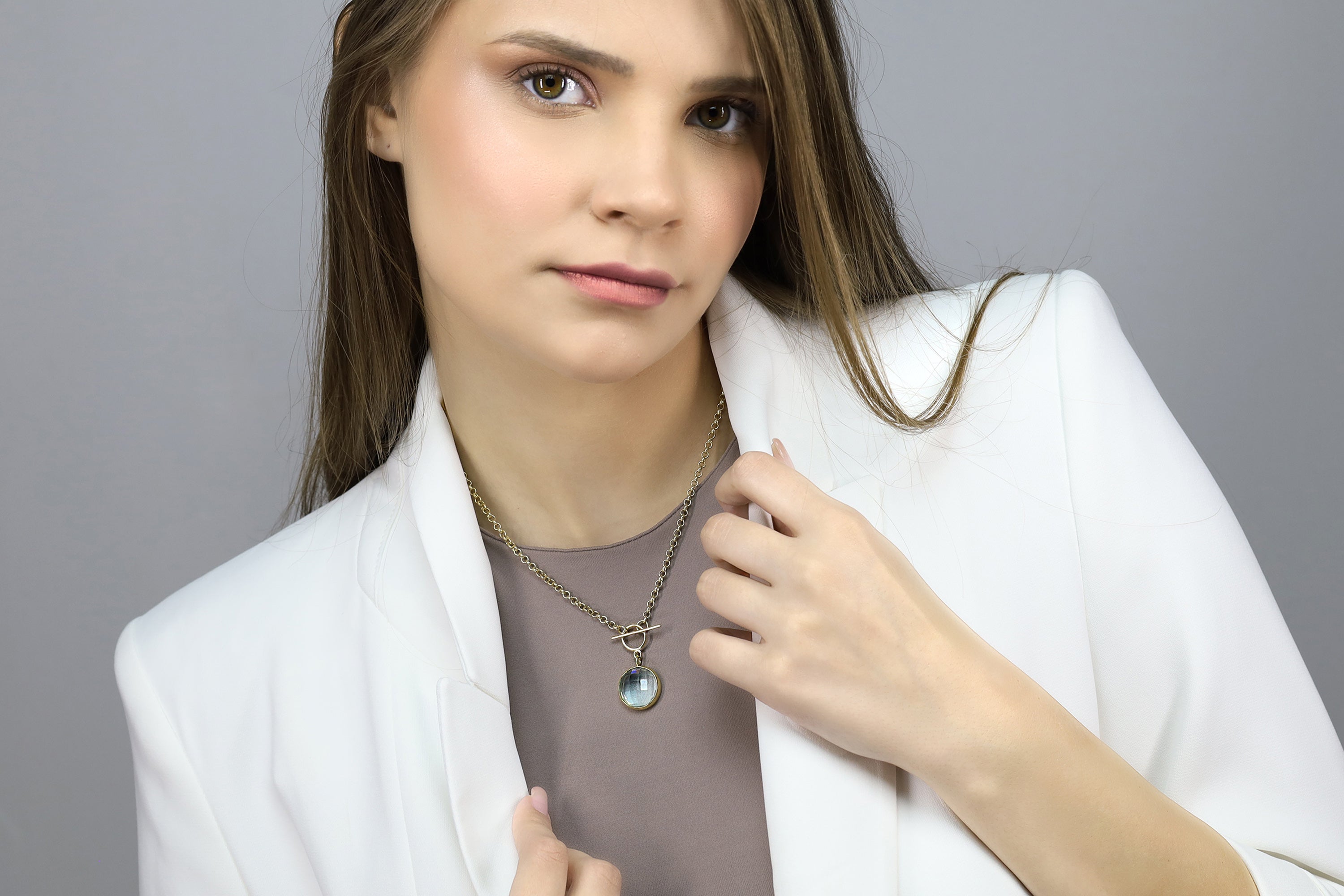 Blue Topaz Bezel Set Gold Toggle Pendant Necklace necklaces Anemone Limited