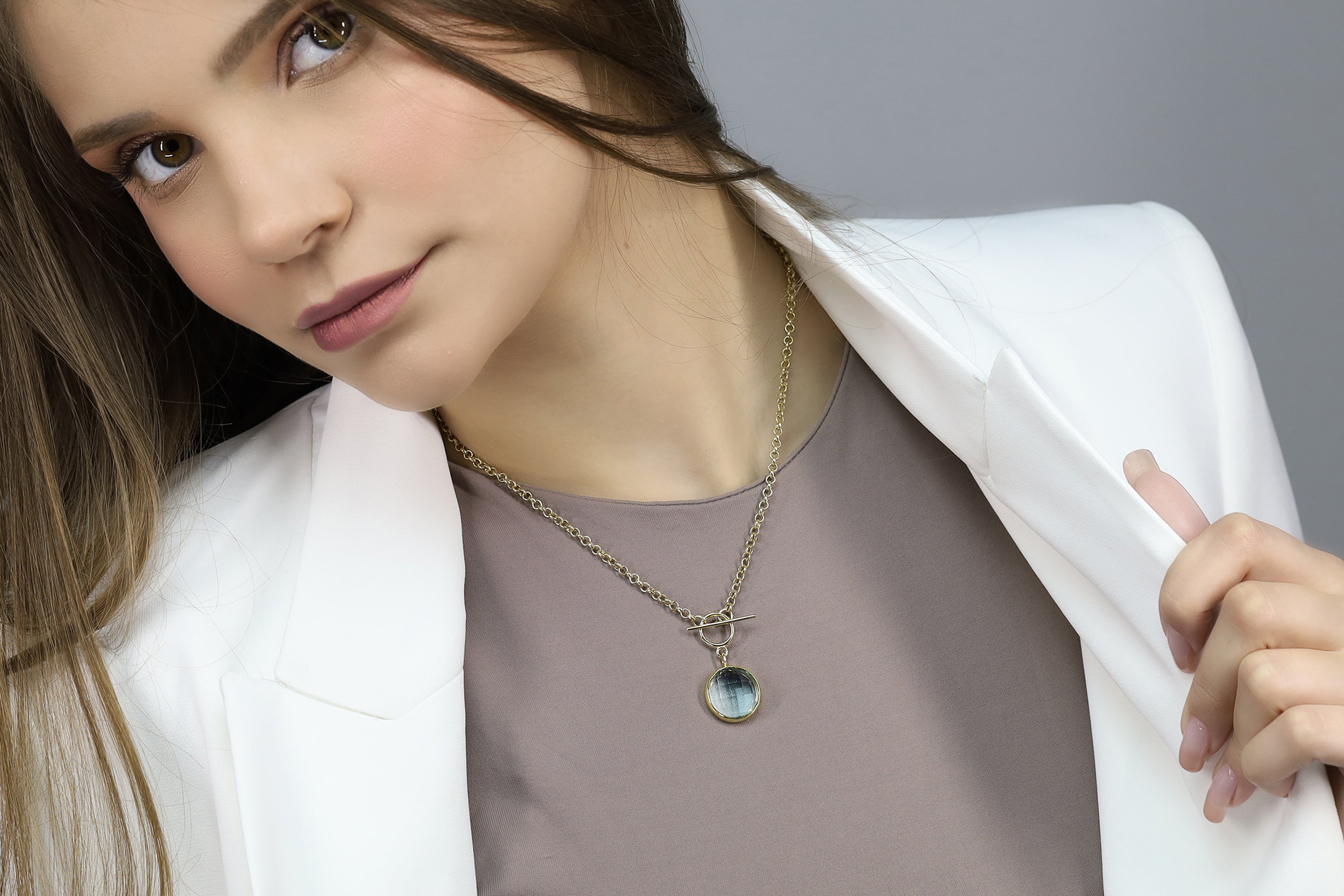 Blue Topaz Bezel Set Gold Toggle Pendant Necklace necklaces Anemone Limited