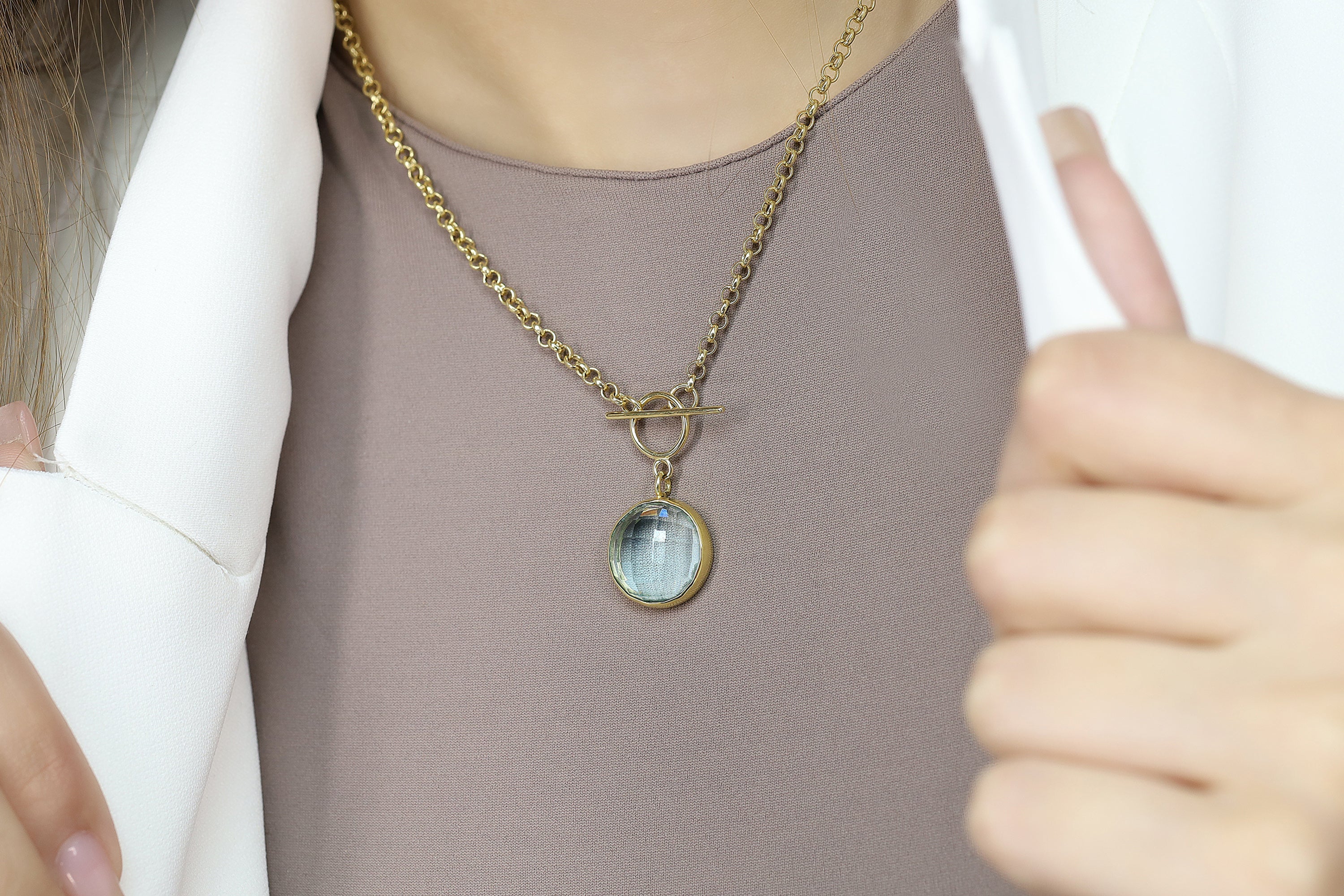 Blue Topaz Bezel Set Gold Toggle Pendant Necklace necklaces Anemone Limited