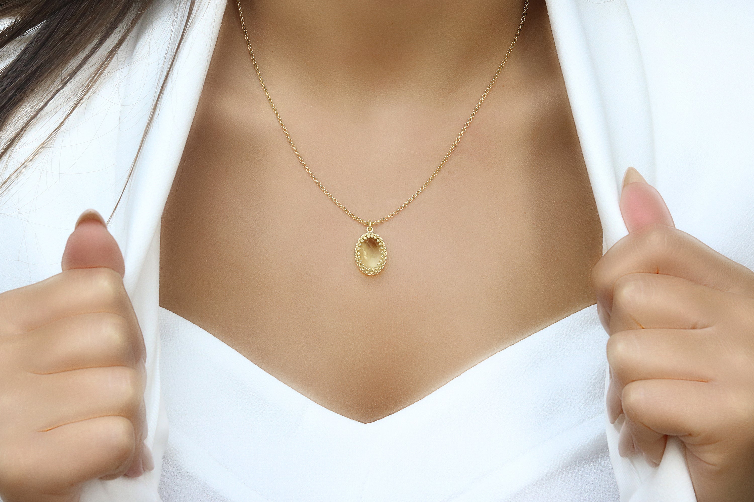 Dazzling Oval Cut Lemon Quartz Gold Pendant Necklace necklaces Anemone Jewelry