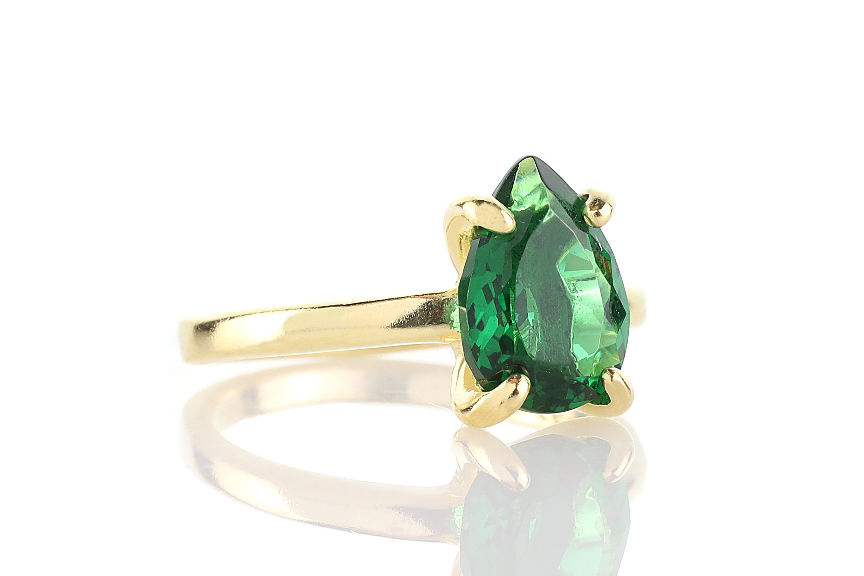 Pear Emerald Gold Filled Ring Rings Anemone Unique