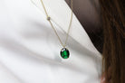 Long Gold Oval Emerald Gemstone Necklace with Cubic Zirconia necklaces Anemone Jewelry