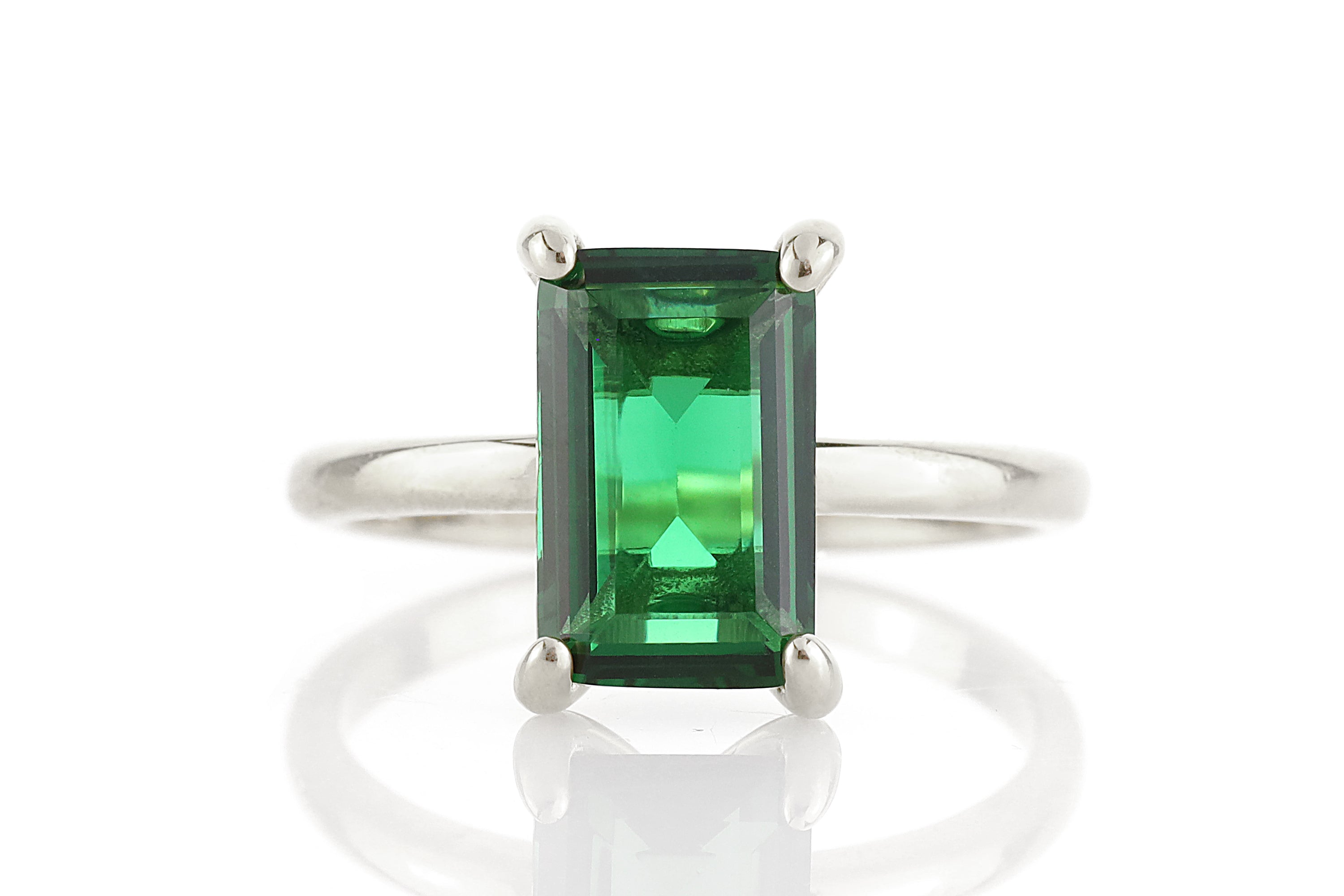 Solitaire Rectangle Emerald Sterling Silver Ring Rings Anemone Unique