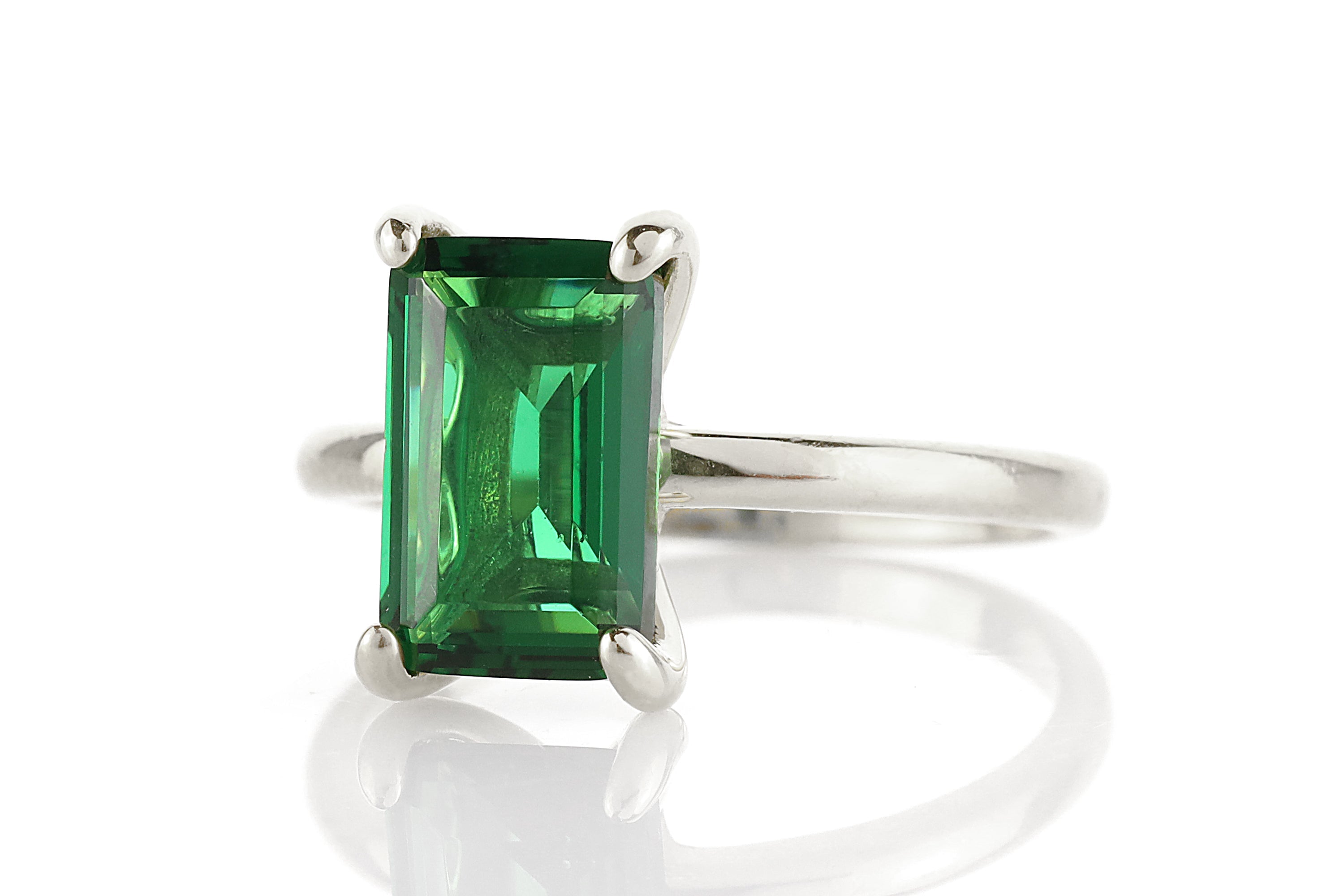 Solitaire Rectangle Emerald Sterling Silver Ring Rings Anemone Unique