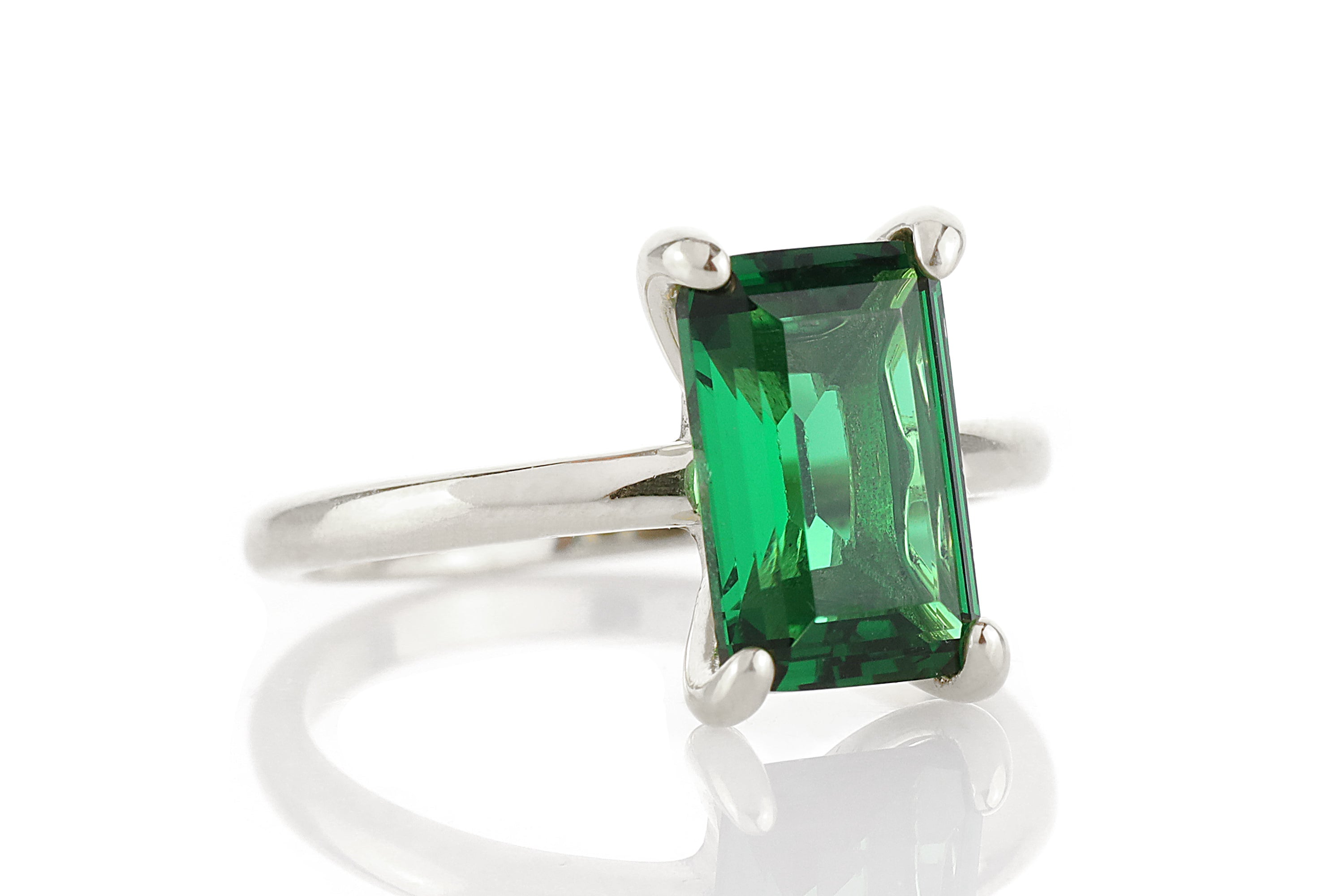 Solitaire Rectangle Emerald Sterling Silver Ring Rings Anemone Unique