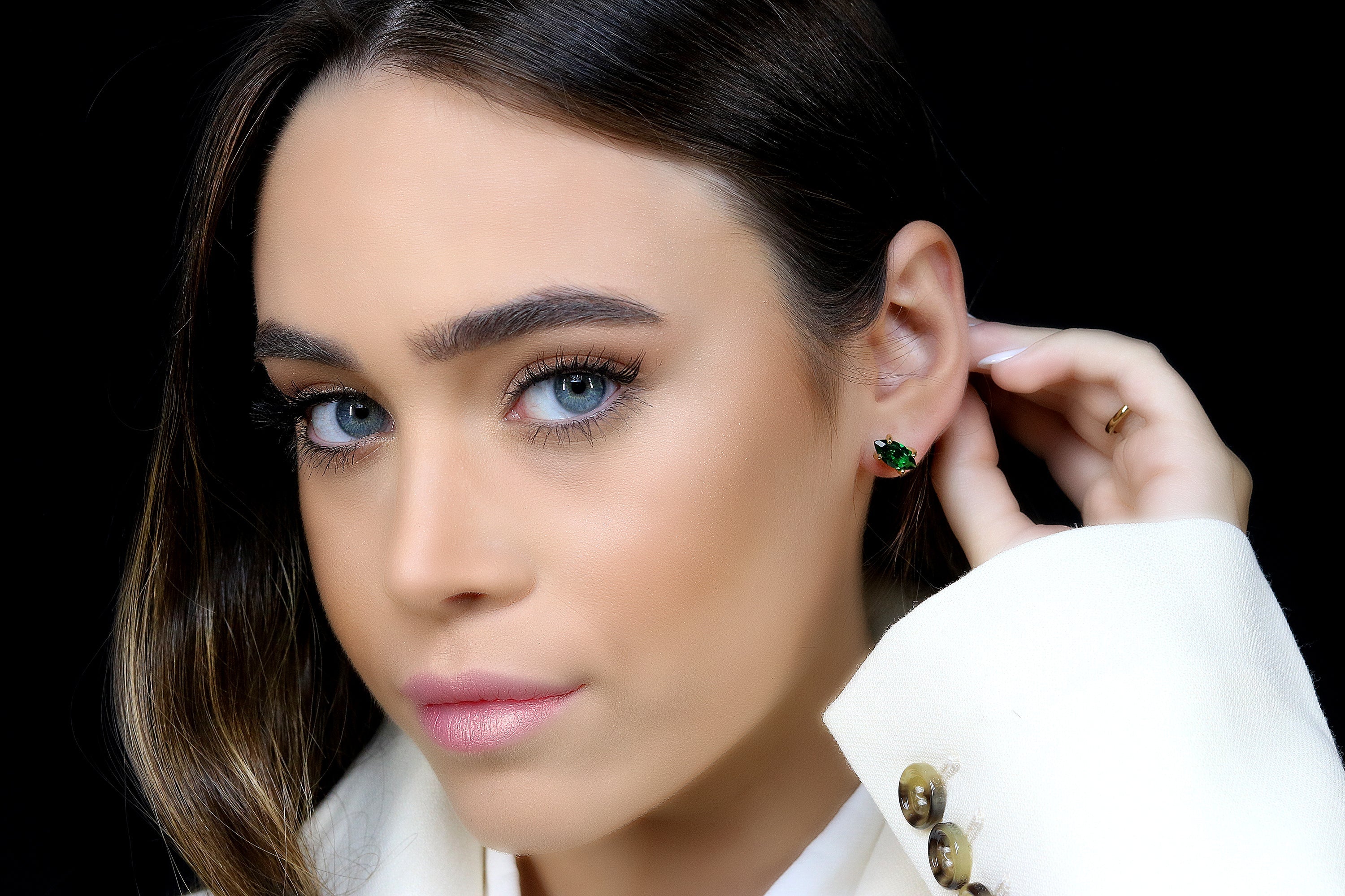 Delicate Emerald Gold Stud Earrings Earrings Anemone Unique