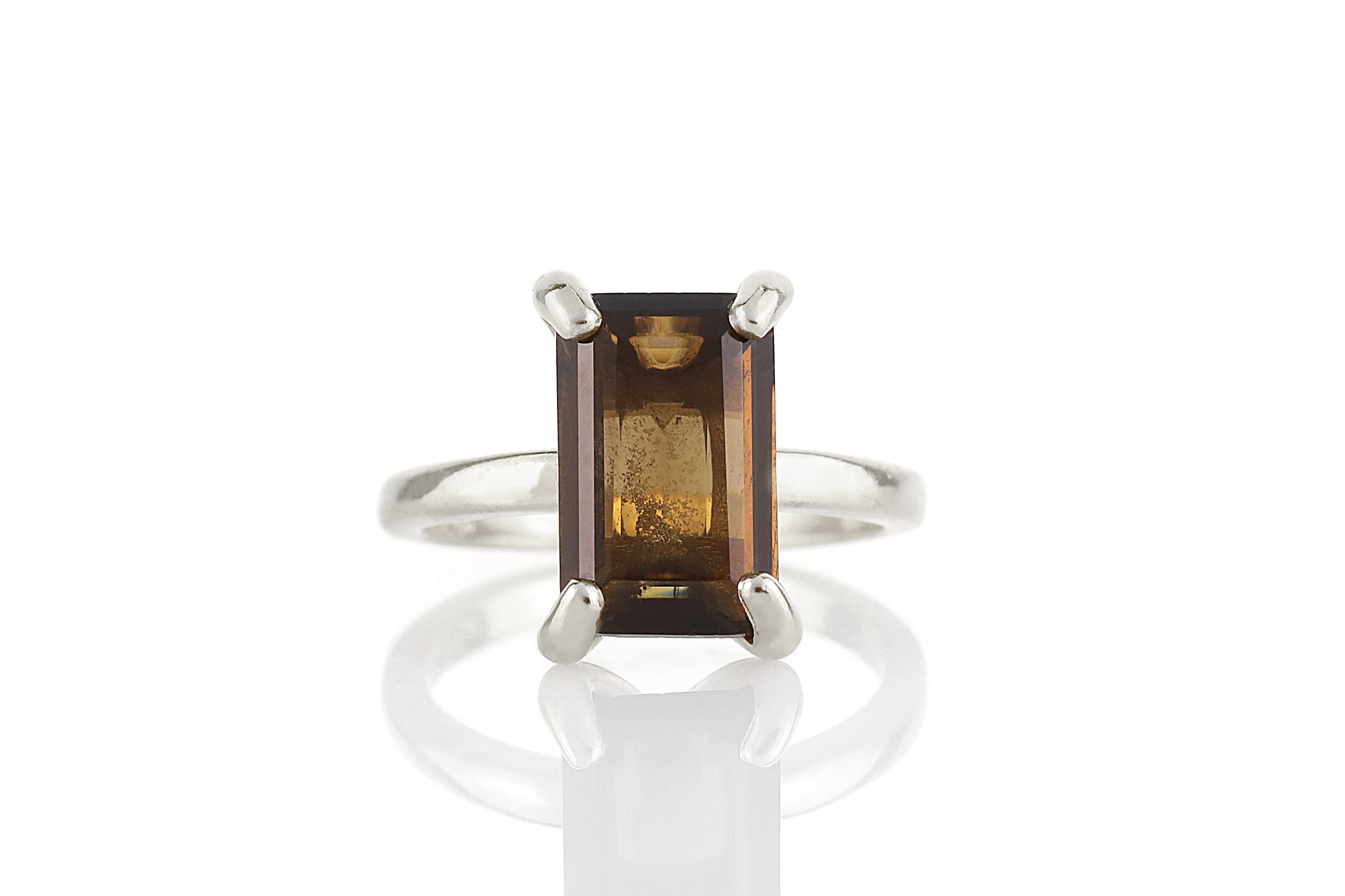 Smoky Quartz Sterling Silver Solitaire Engraved Ring Rings Anemone Unique