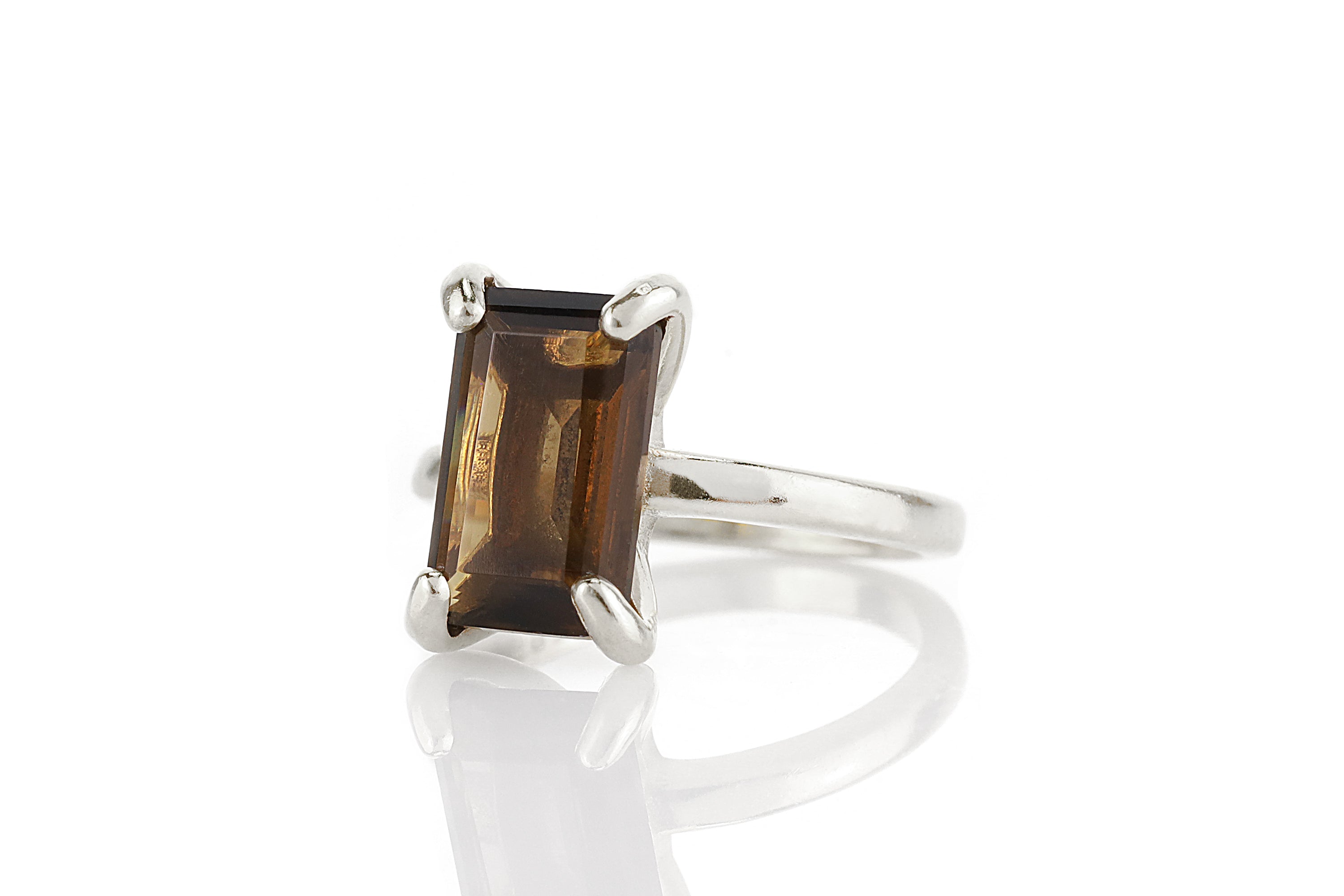 Smoky Quartz Sterling Silver Solitaire Engraved Ring Rings Anemone Unique