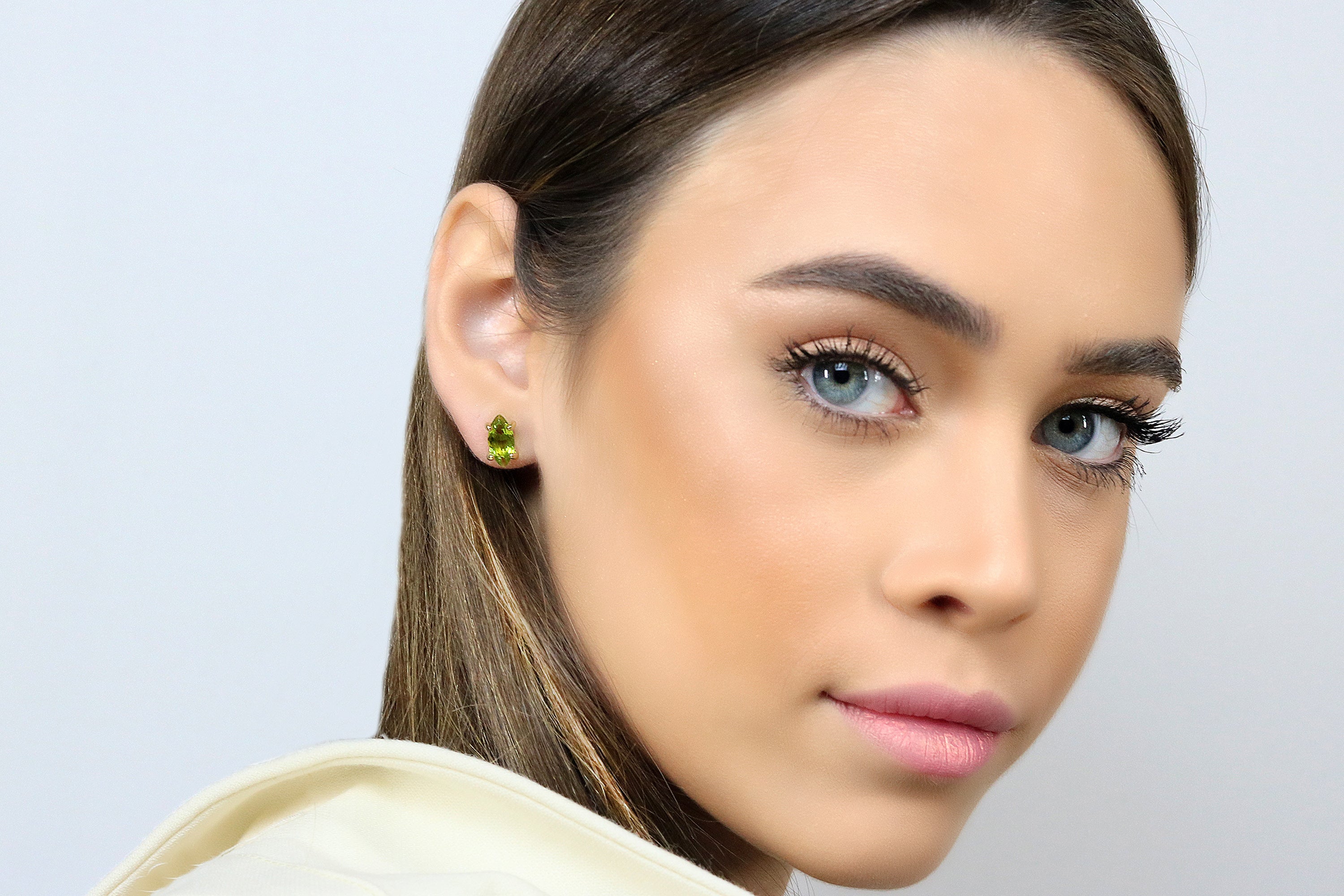 Artisan Marquise Peridot Earrings in Gold Earrings Anemone Unique