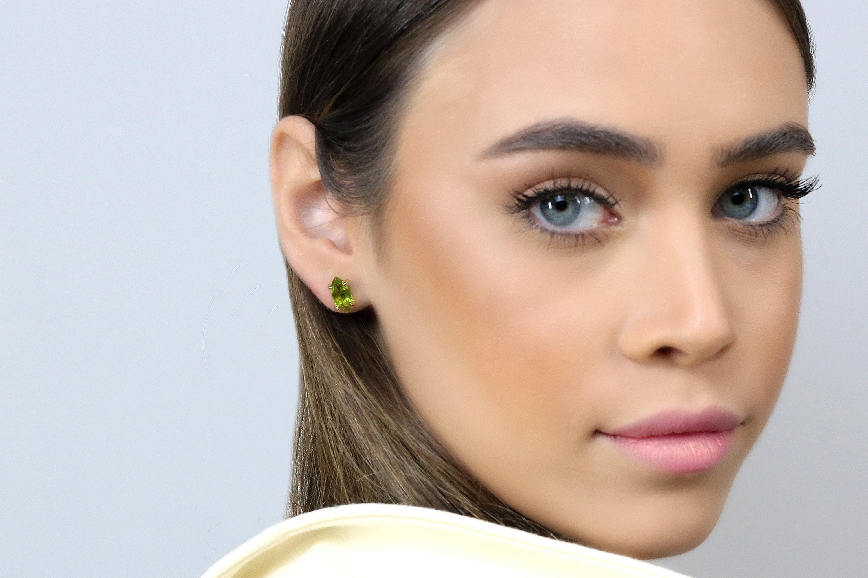 Artisan Marquise Peridot Earrings in Gold Earrings Anemone Unique