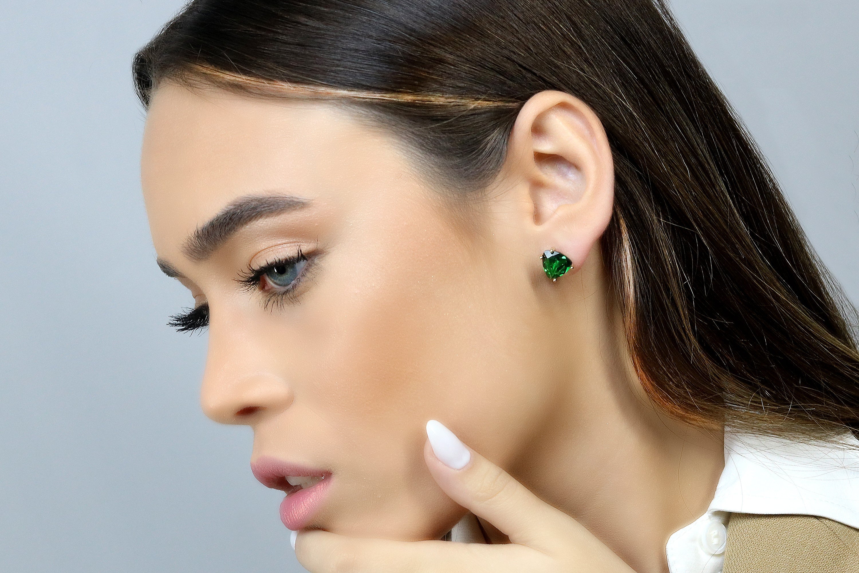 Triangle Cut Emerald Silver Stud Earrings Earrings Anemone Unique