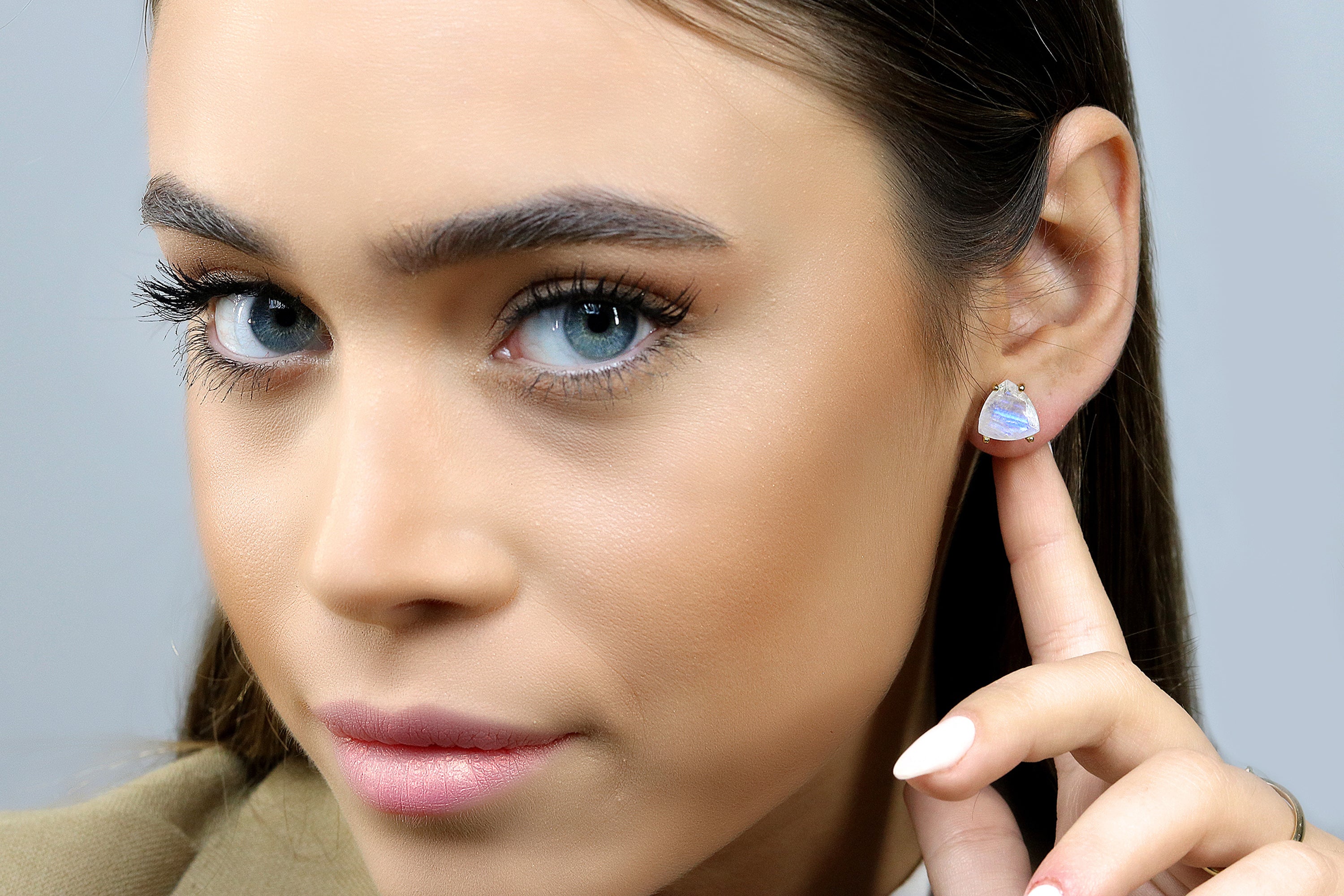 Natural Moonstone Earrings in 14k Gold Stud Earrings Anemone Unique