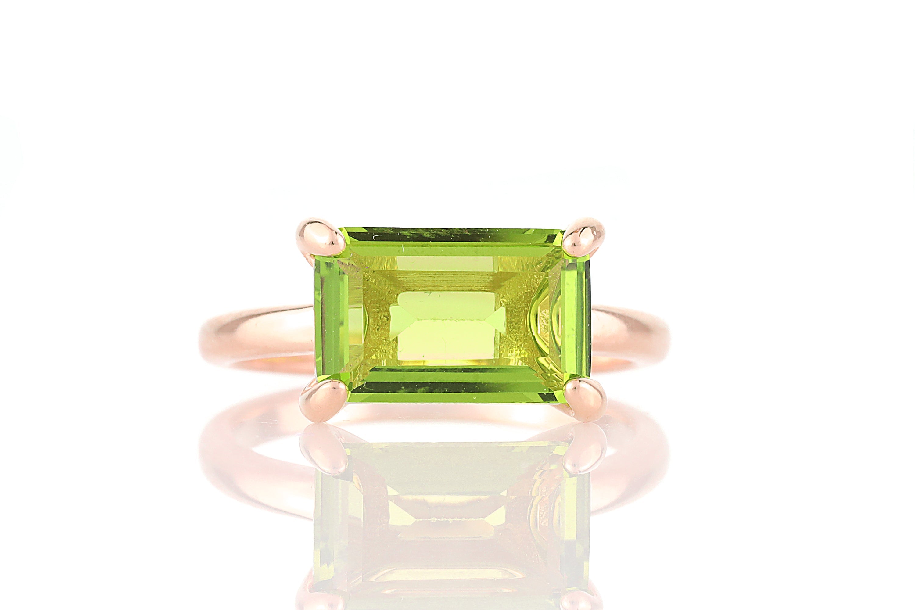 Rectangle Emerald Cut Peridot Solitaire Gold Ring Rings Anemone Unique