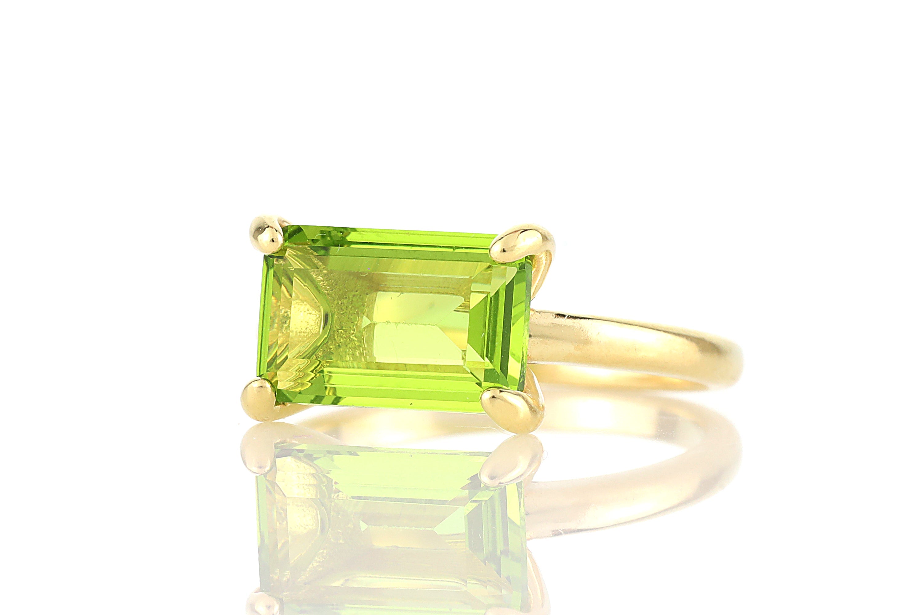 Rectangle Emerald Cut Peridot Solitaire Gold Ring Rings Anemone Unique