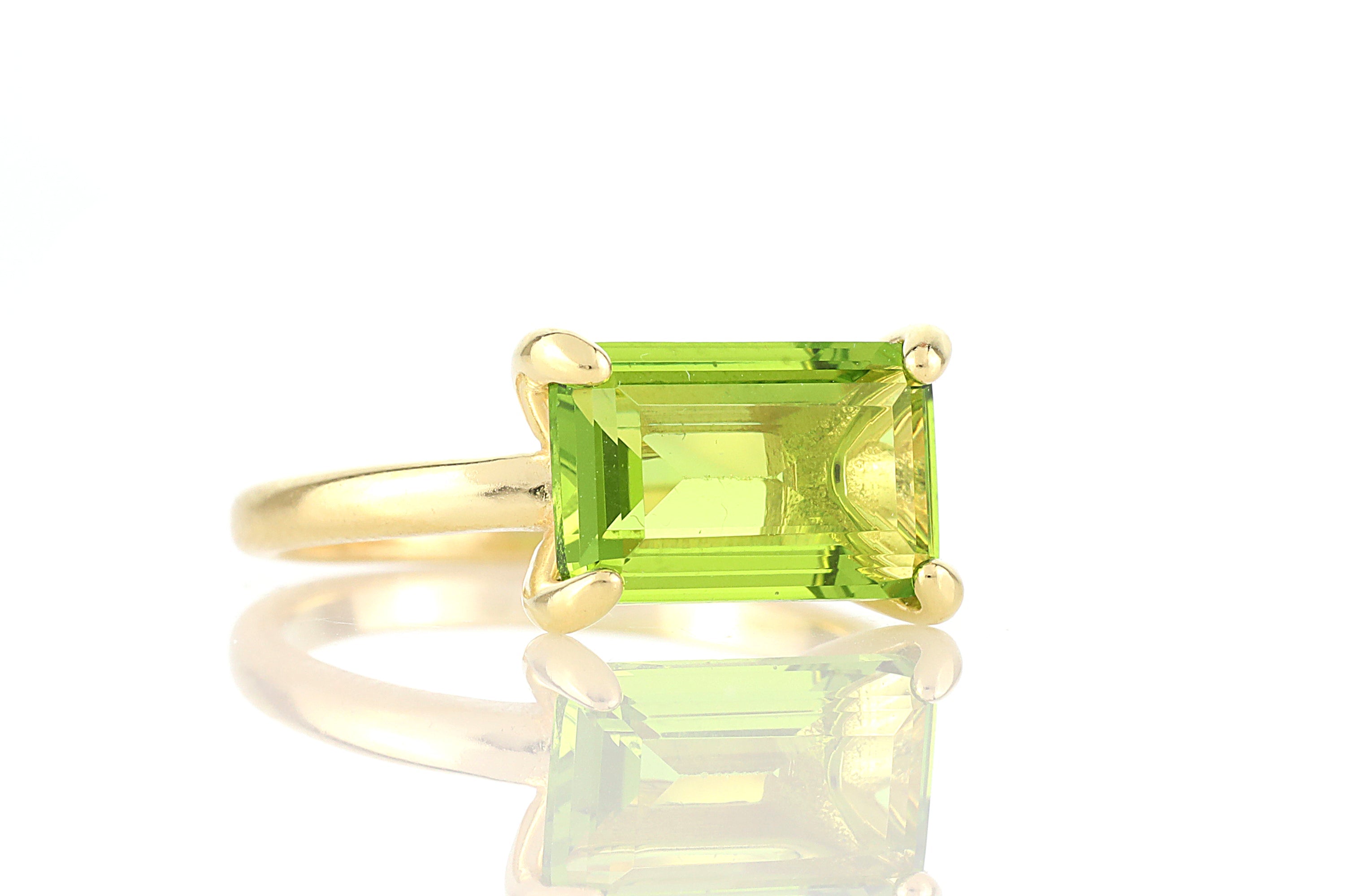 Rectangle Emerald Cut Peridot Solitaire Gold Ring Rings Anemone Unique