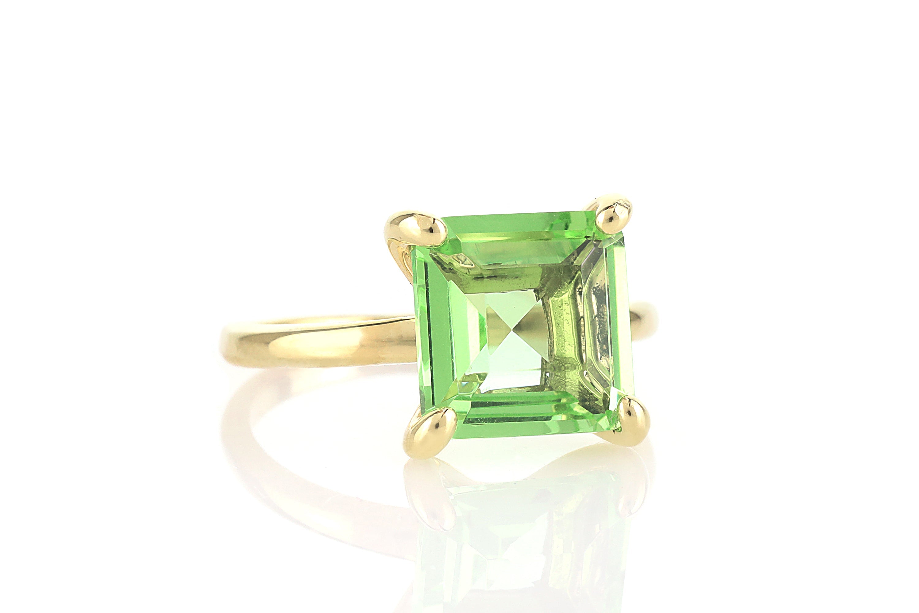 Green Tourmaline Square Solitaire Gold Ring Rings Anemone Unique