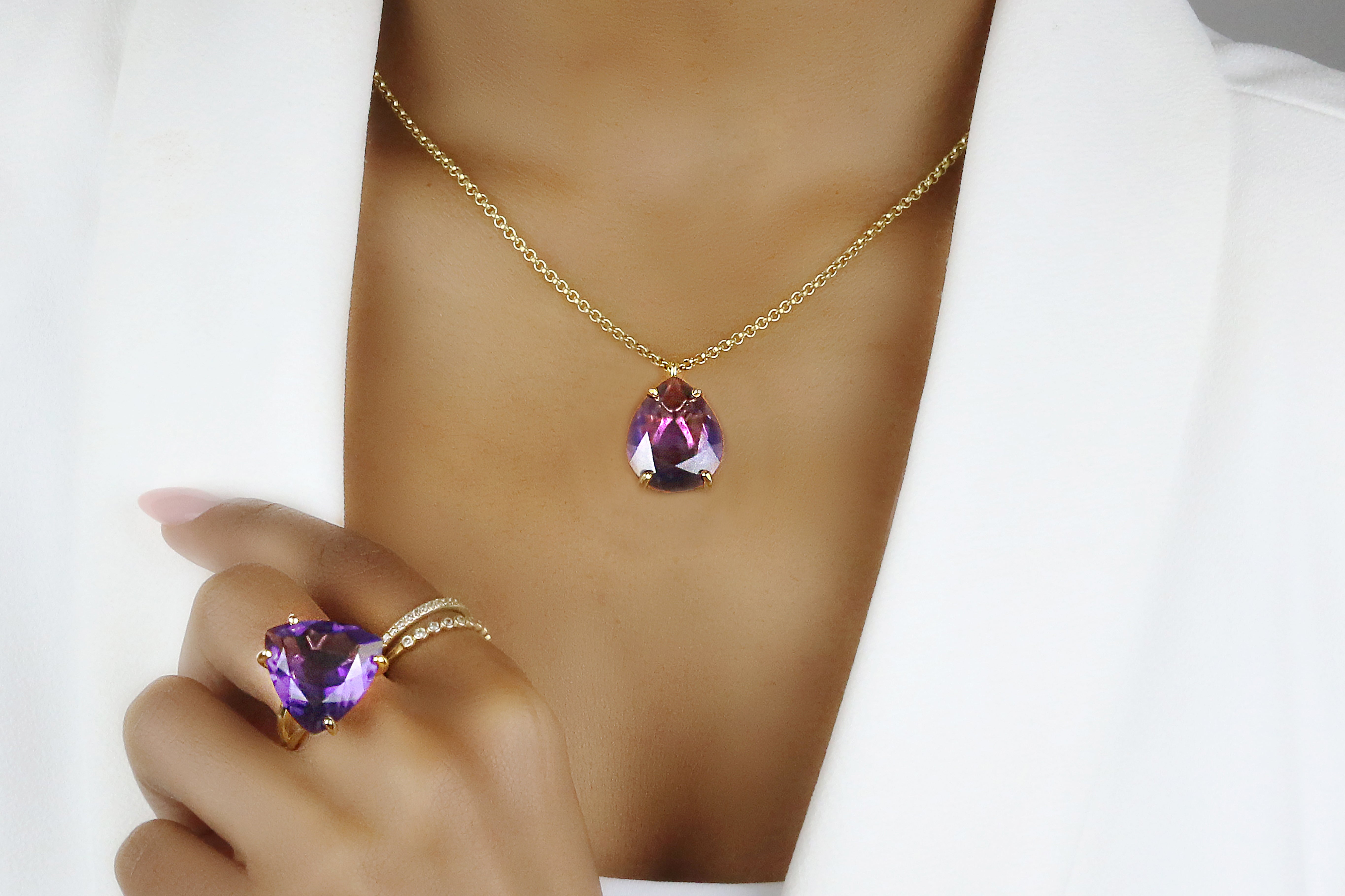 Pear Amethyst Gold Pendant Necklace necklaces Anemone Jewelry