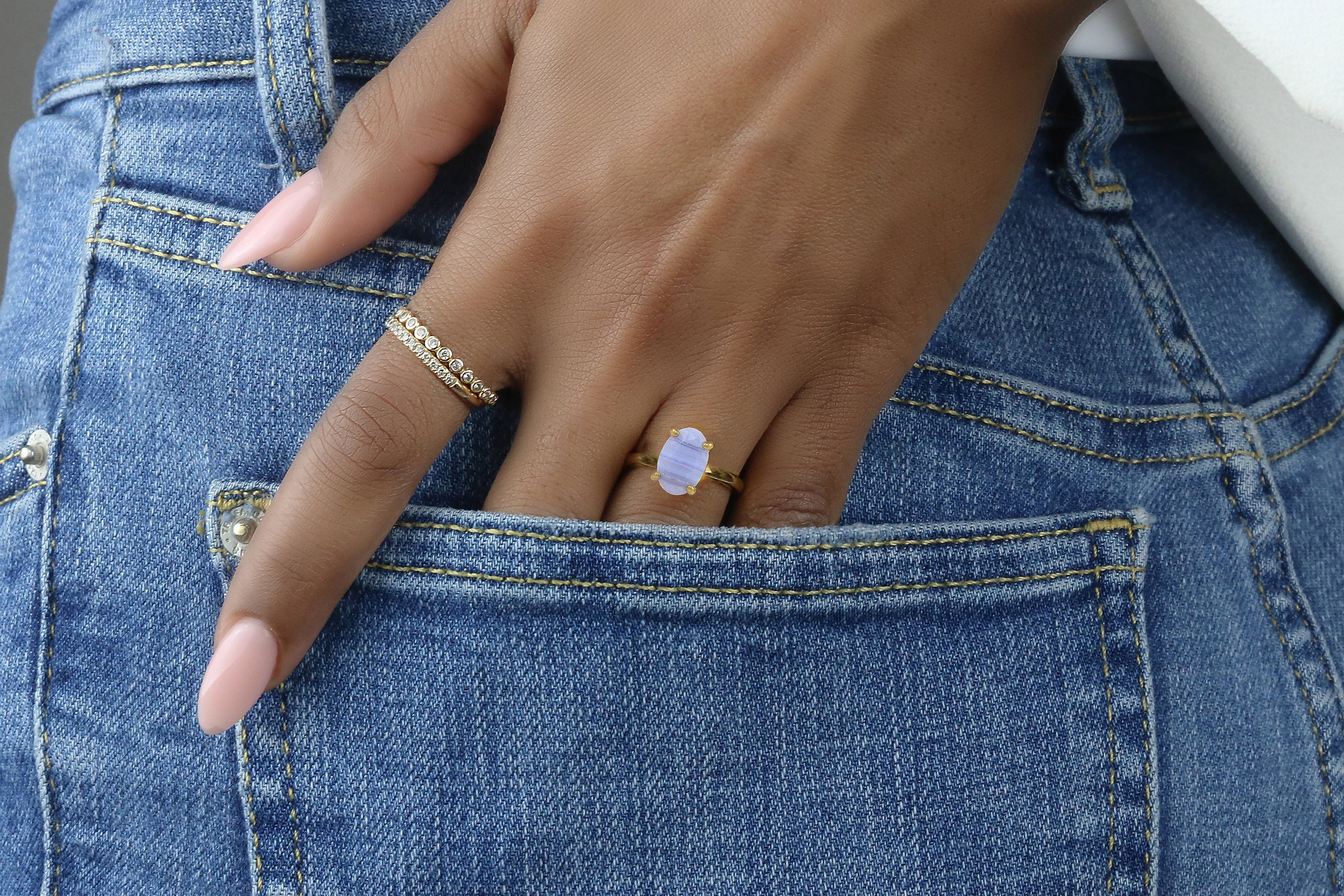 Fancy Lace agate Solitaire Ring in Gold Rings Anemone Unique