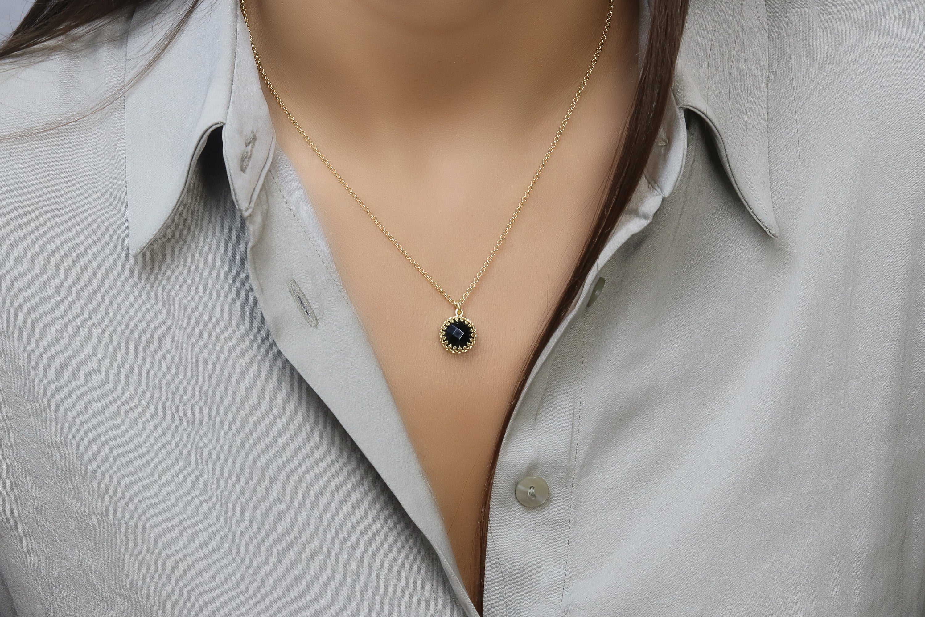 Delicate Black Onyx 14K Gold Necklace necklaces Anemone Jewelry