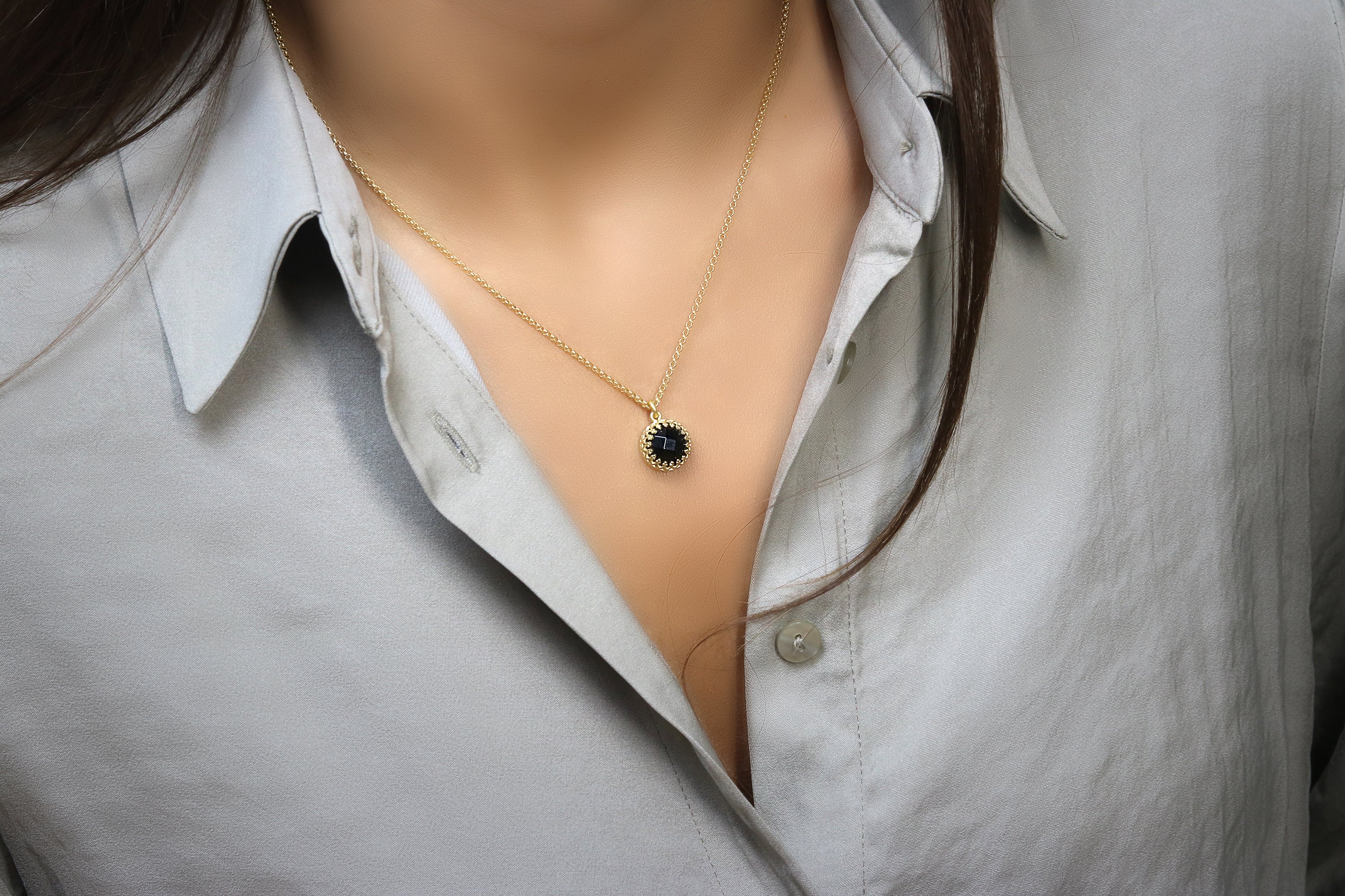 Delicate Black Onyx 14K Gold Necklace necklaces Anemone Jewelry