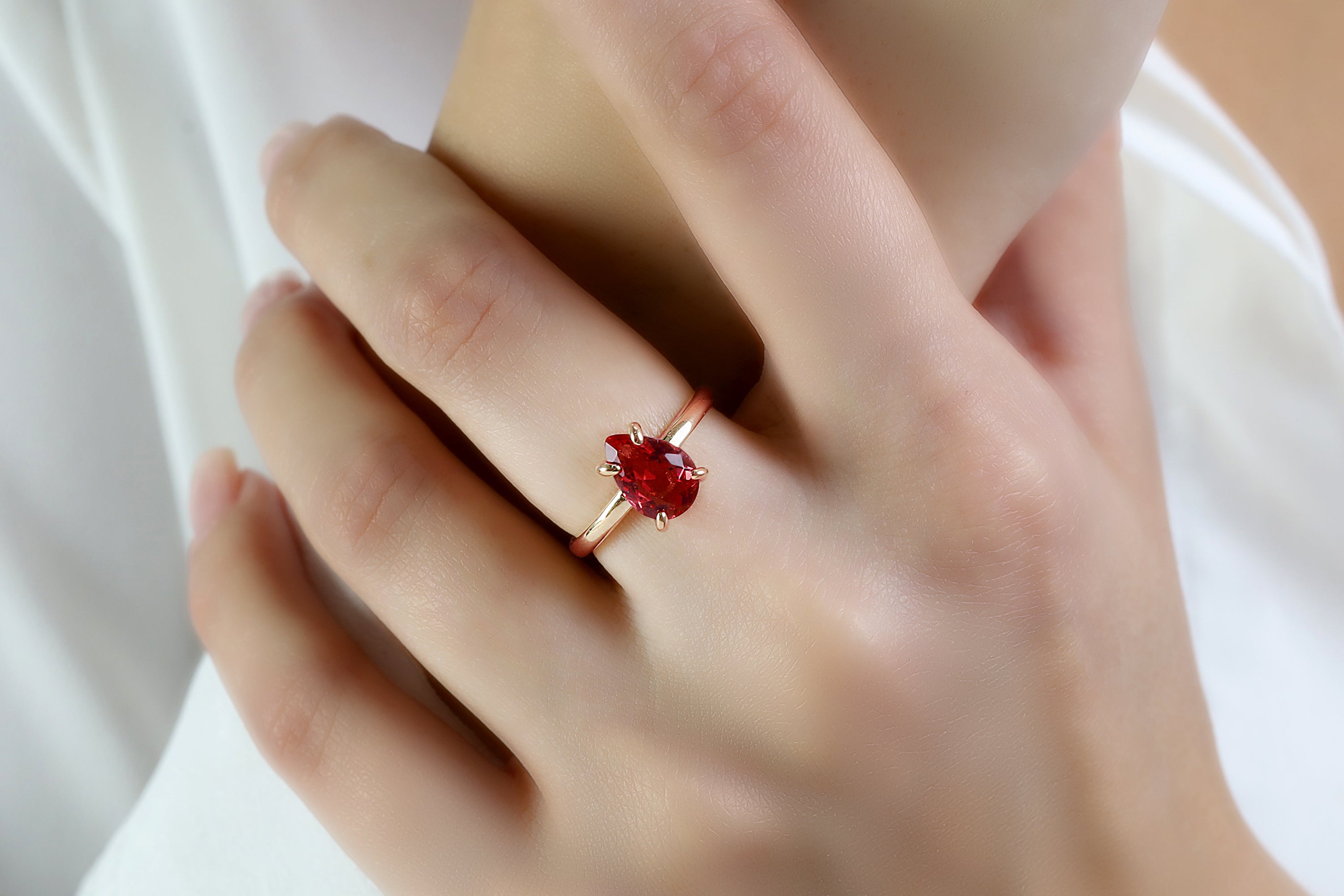 Pear Cut Pink Tourmaline Solitaire 18k Gold Ring Rings Anemone Unique