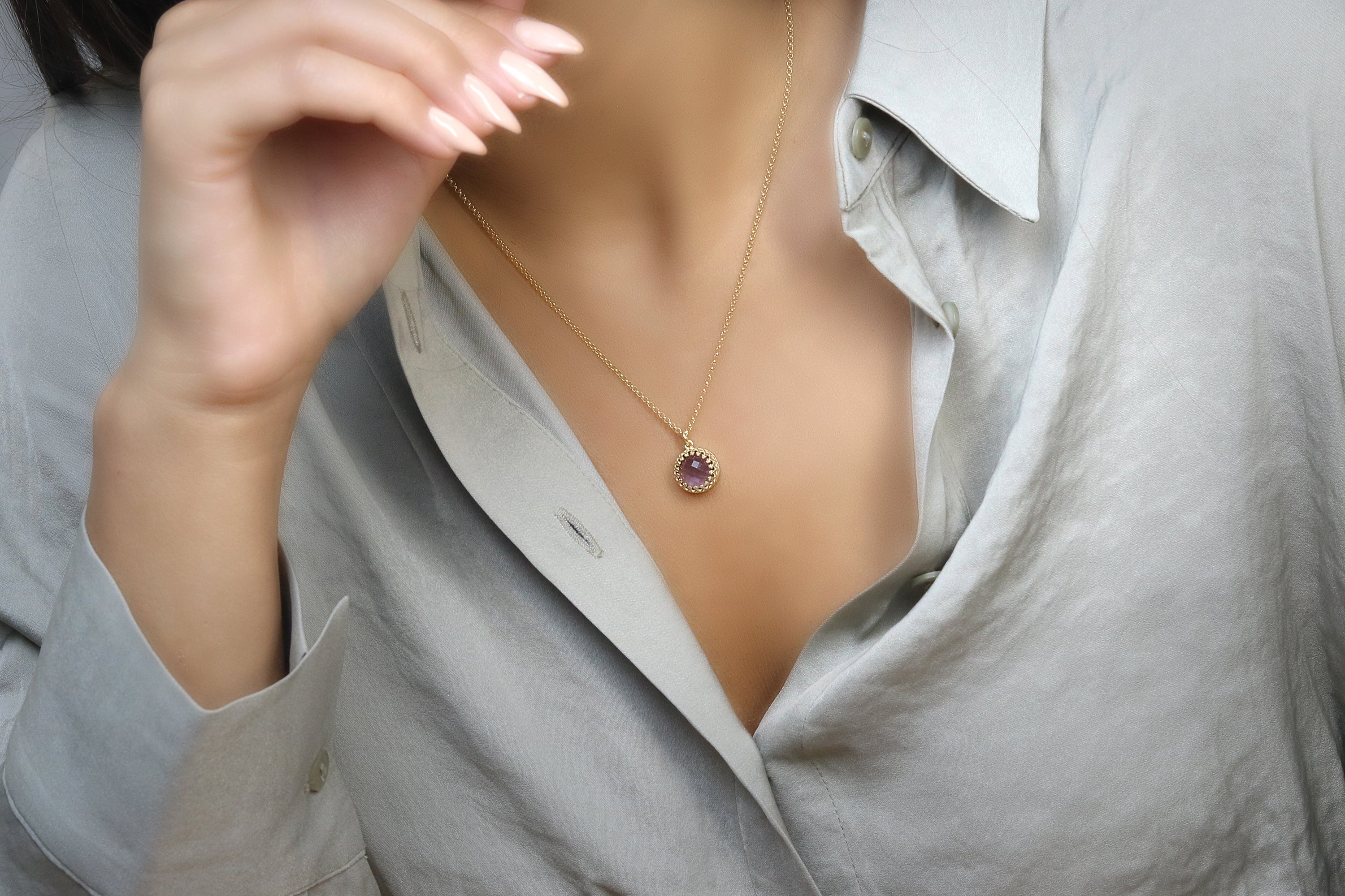 Round 10MM Pendant Amethyst Necklace necklaces Anemone Jewelry