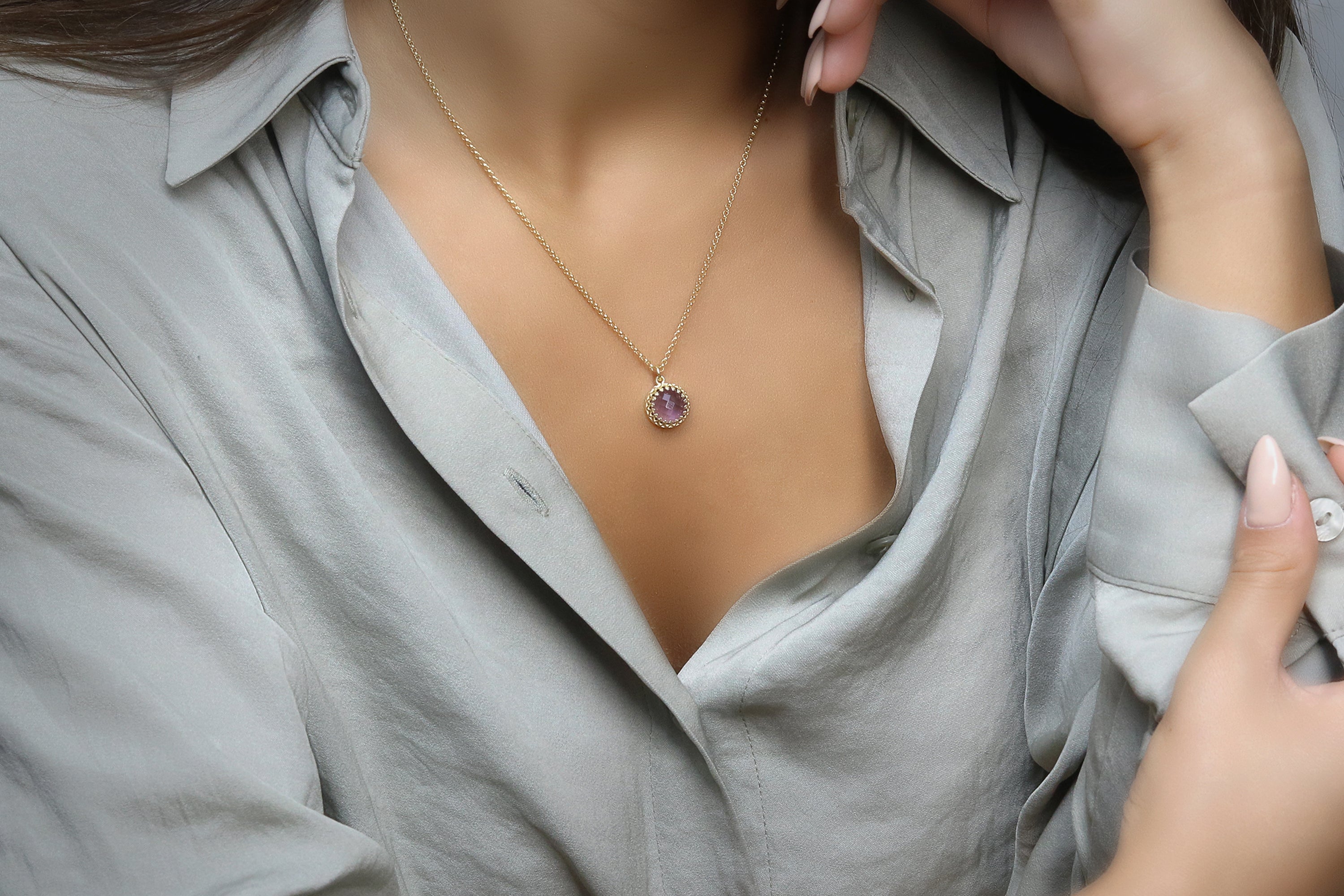 Round 10MM Pendant Amethyst Necklace necklaces Anemone Jewelry