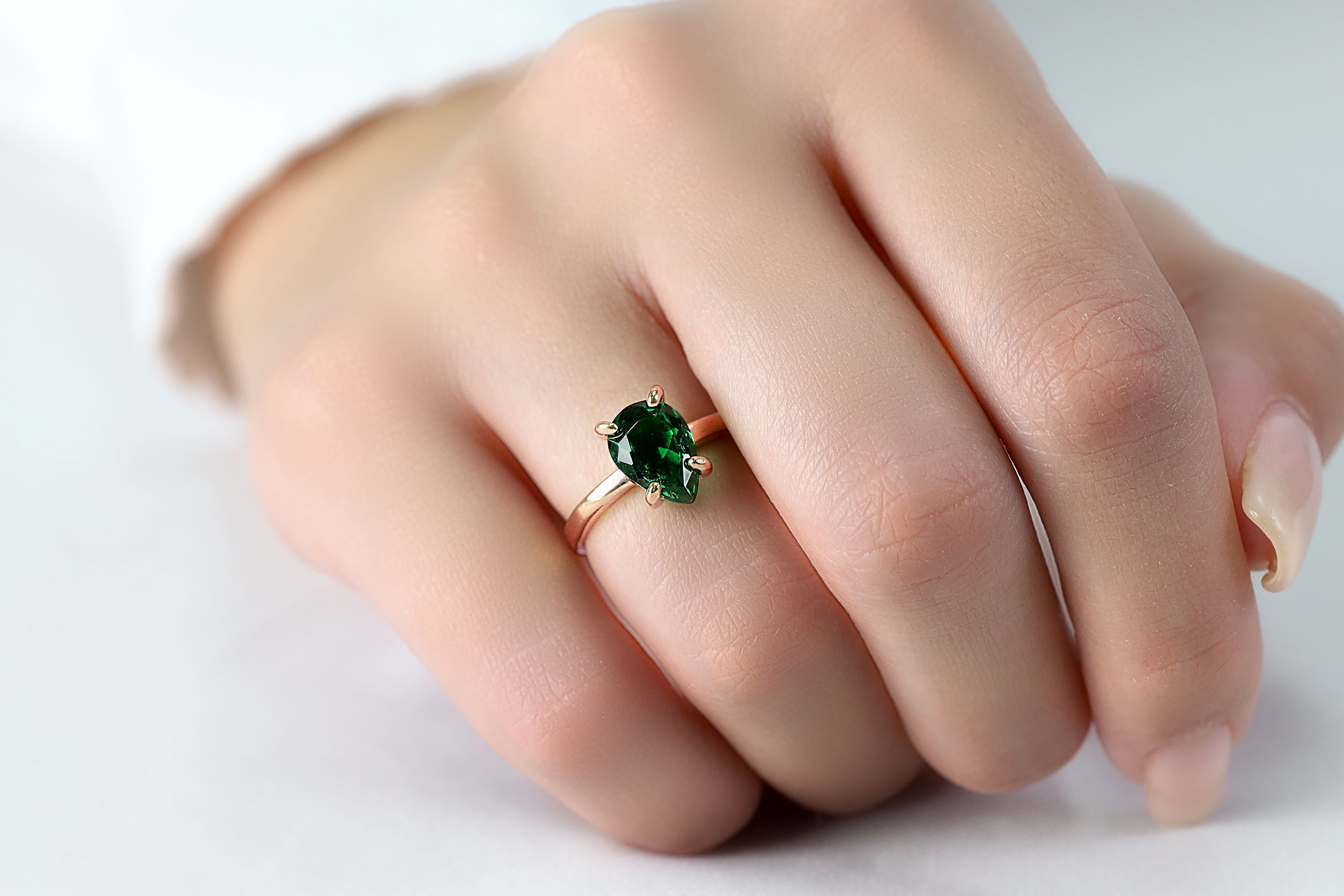 Verdant Pear Emerald Sterling Silver Ring Rings Anemone Unique