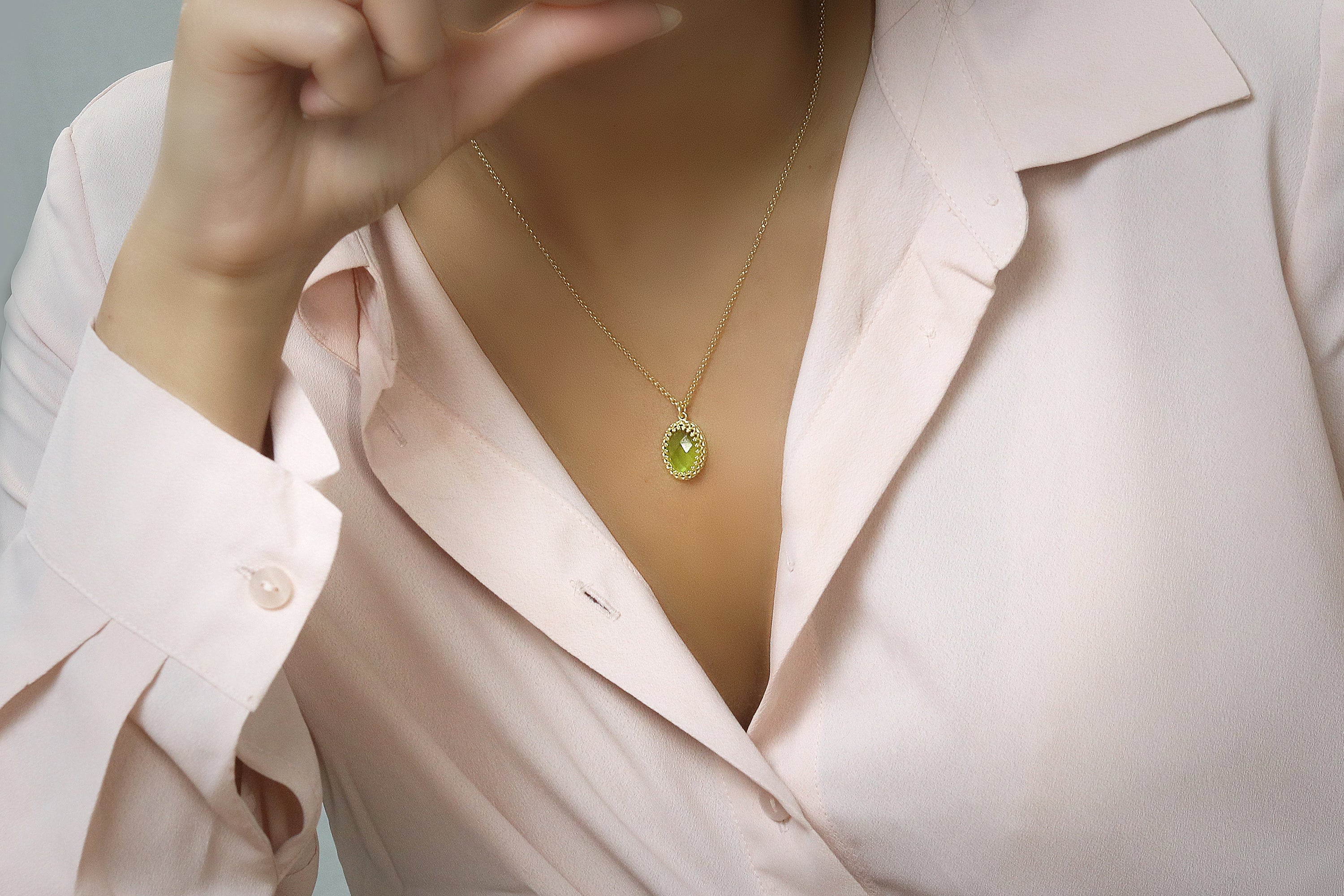 Artisan Oval Peridot Necklace in 14k Gold Filled necklaces Anemone Jewelry