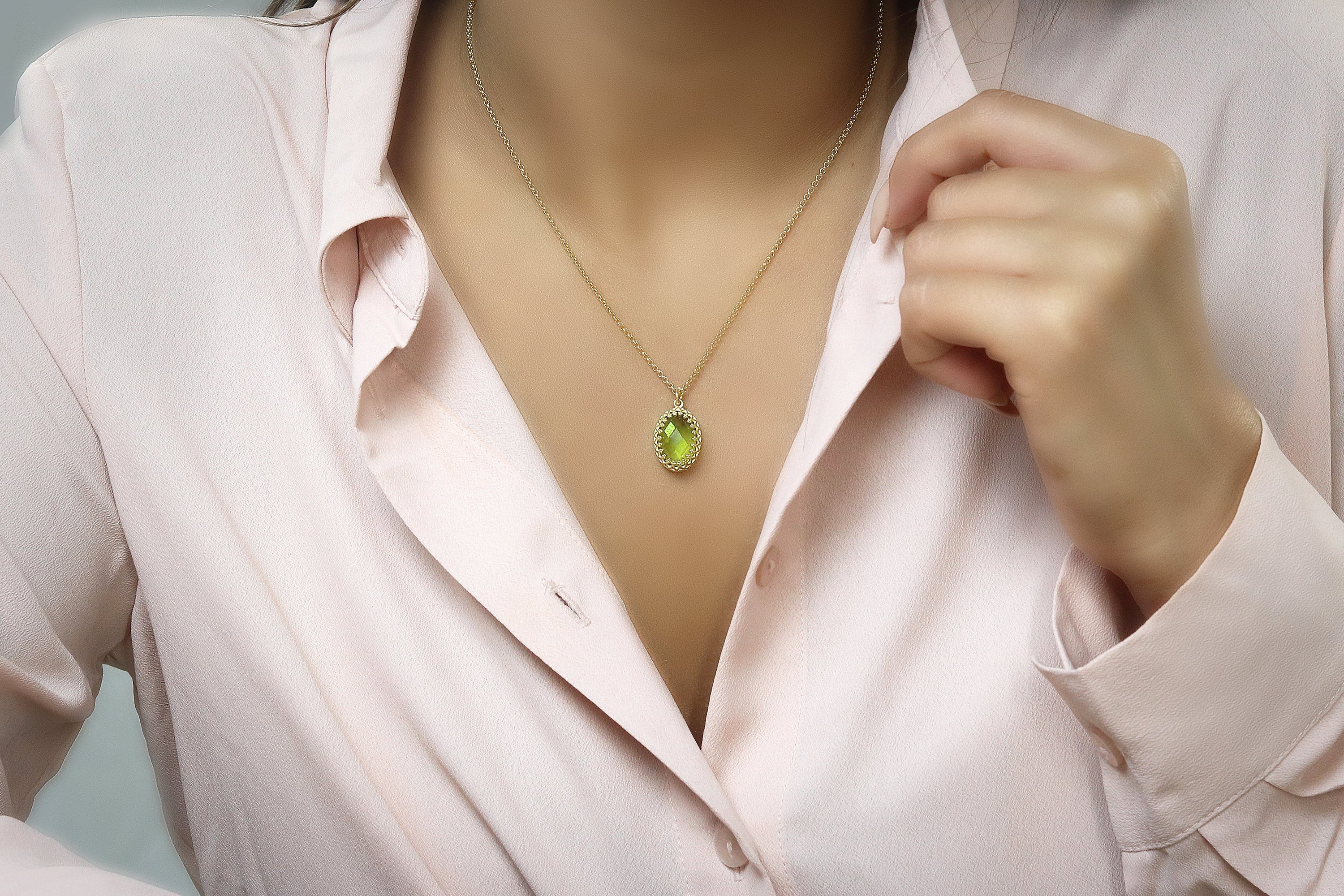 Artisan Oval Peridot Necklace in 14k Gold Filled necklaces Anemone Jewelry