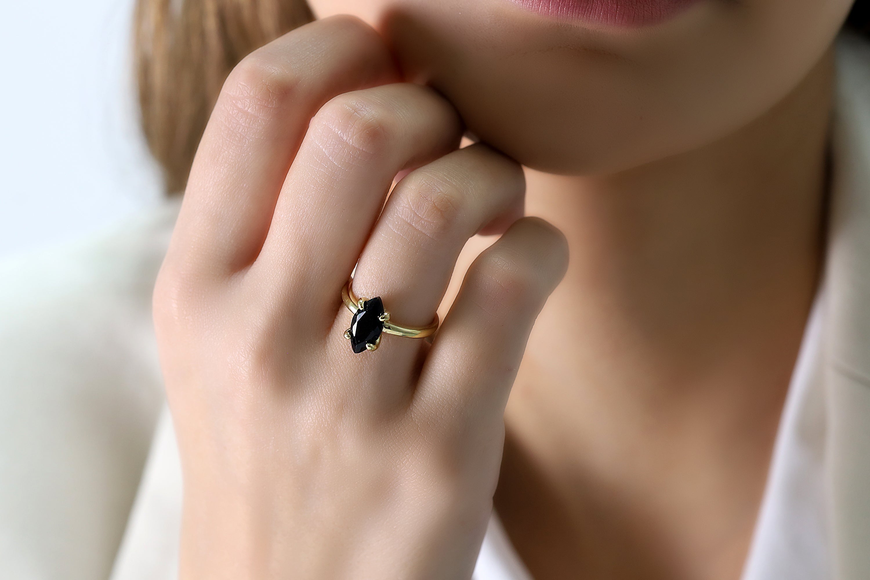Marquise Cut Black Onyx Solitaire Ring Rings Anemone Unique