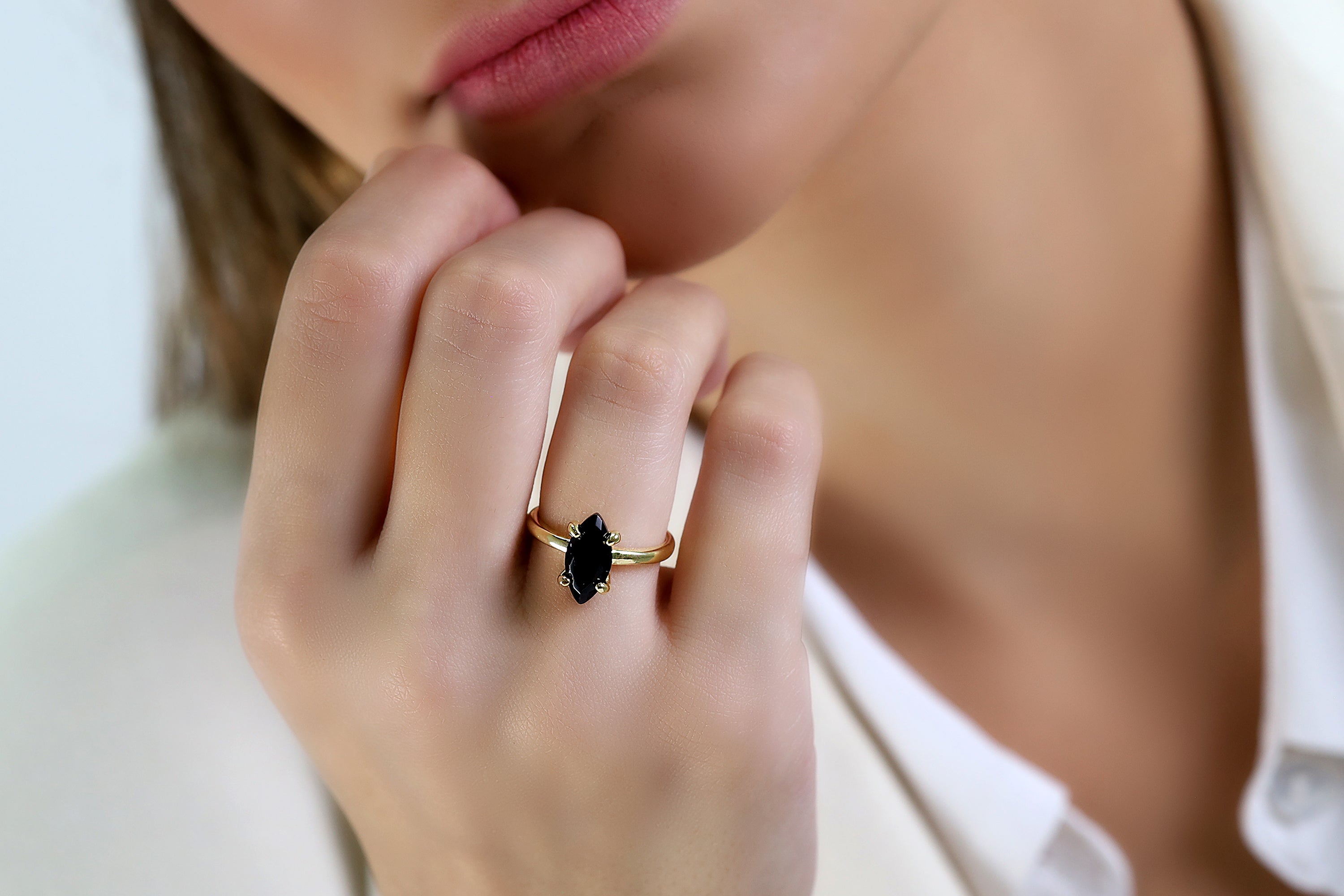 Marquise Black Onyx Ring in Gold Rings Anemone Unique