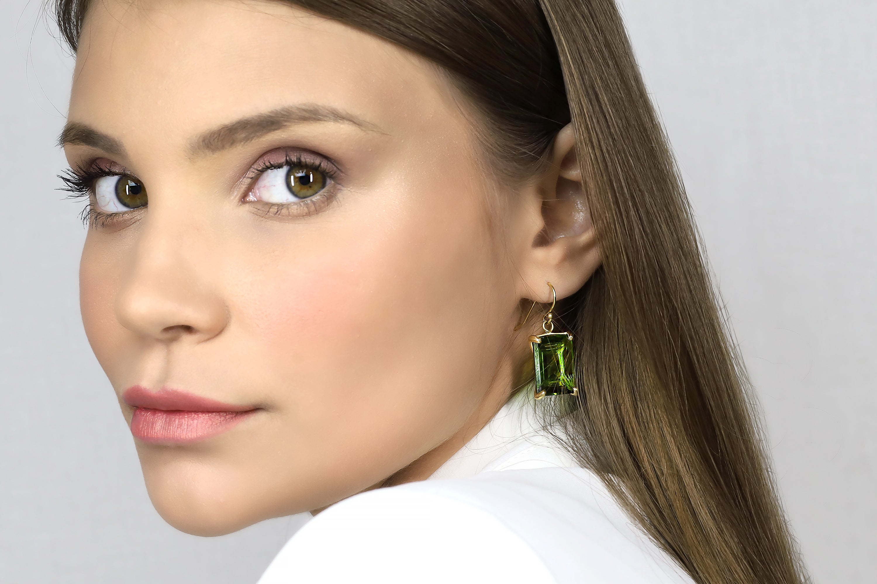 Rectangular Peridot Dangle Gold Statement Earrings Earrings Anemone Jewelry