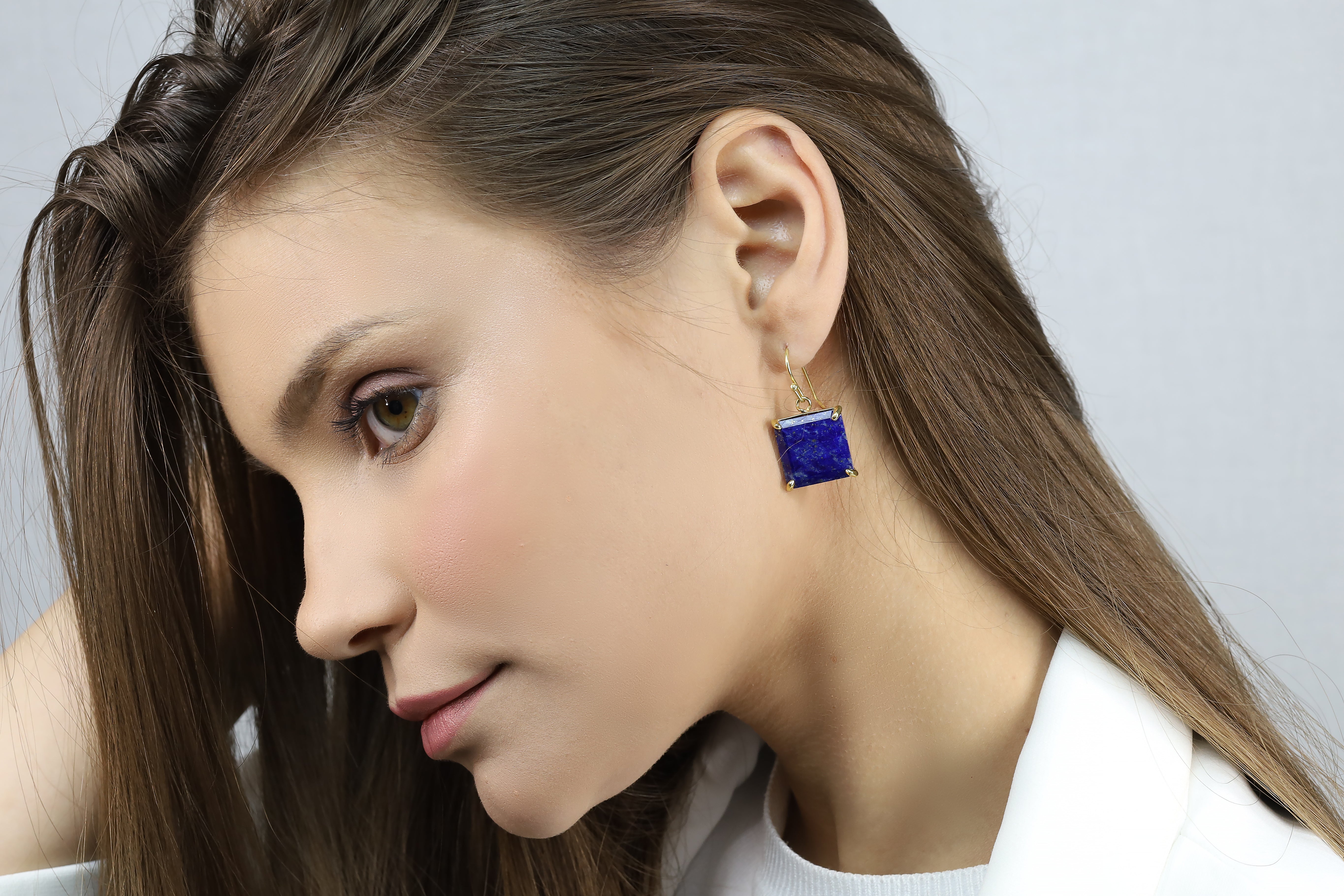 Square Cut Lapis Lazuli Gold Earrings Earrings Anemone Jewelry