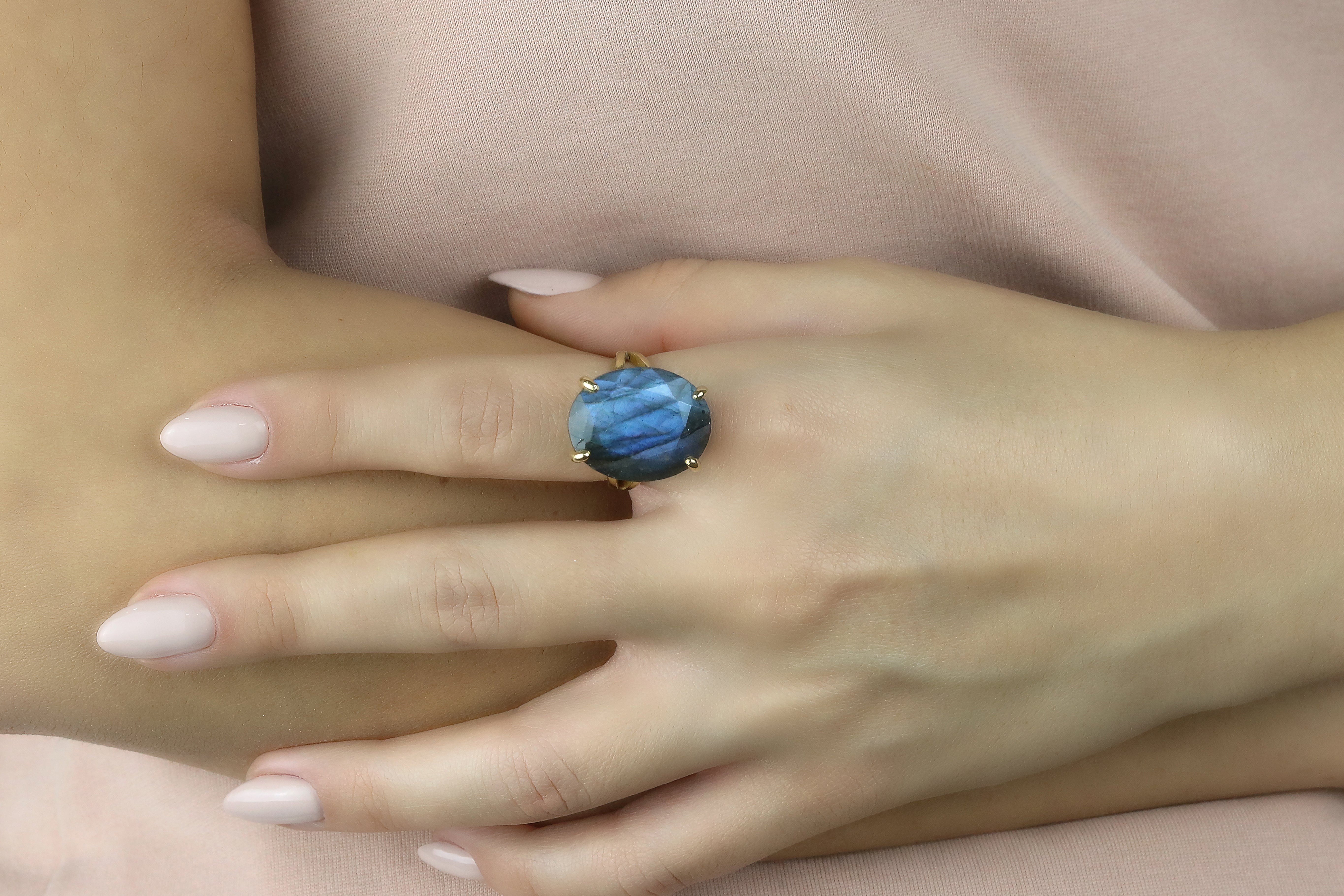 Sterling Silver Ring with Oval Labradorite Rings Anemone Jewelry