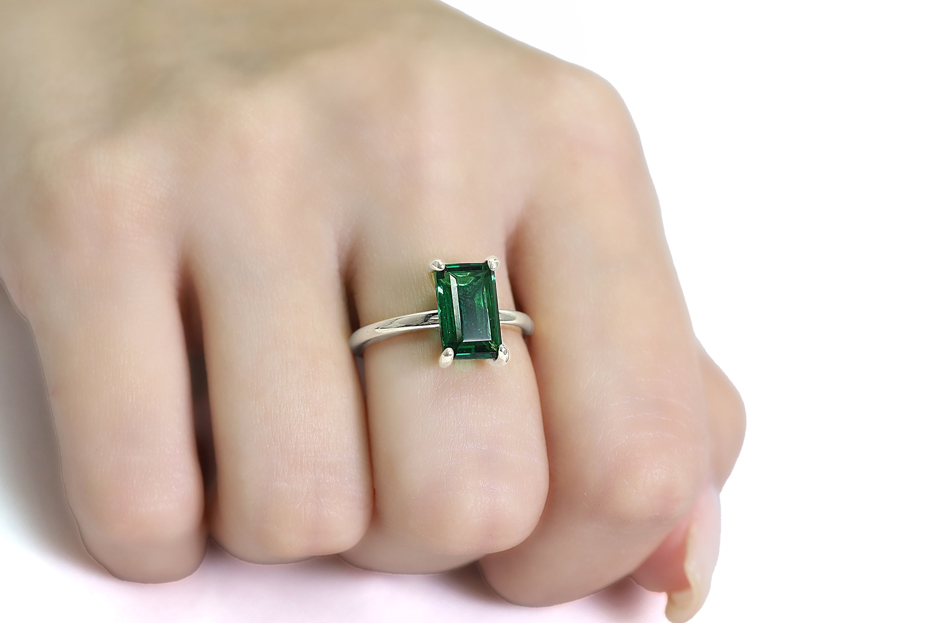 Solitaire Rectangle Emerald Sterling Silver Ring Rings Anemone Unique
