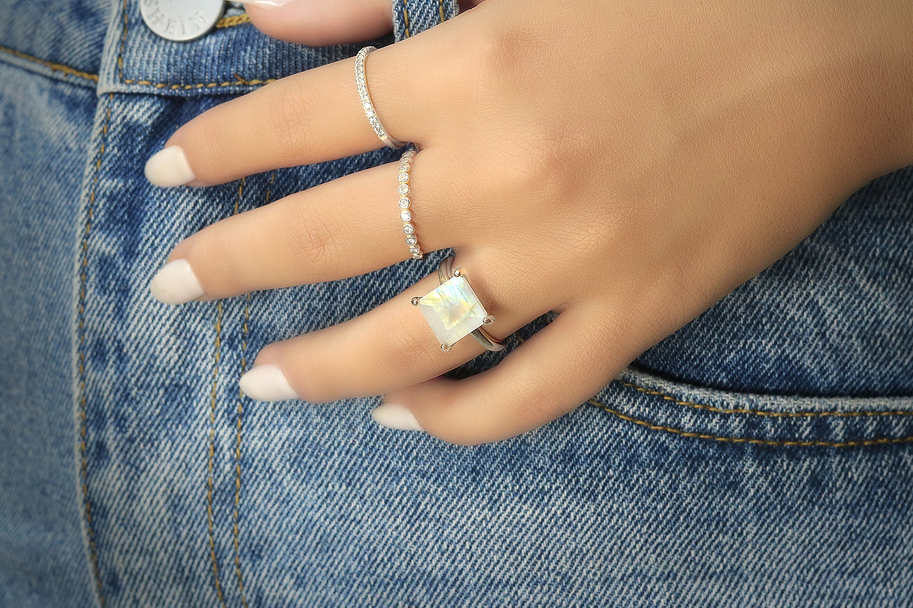 Square Moonstone Silver Ring Rings Anemone Unique