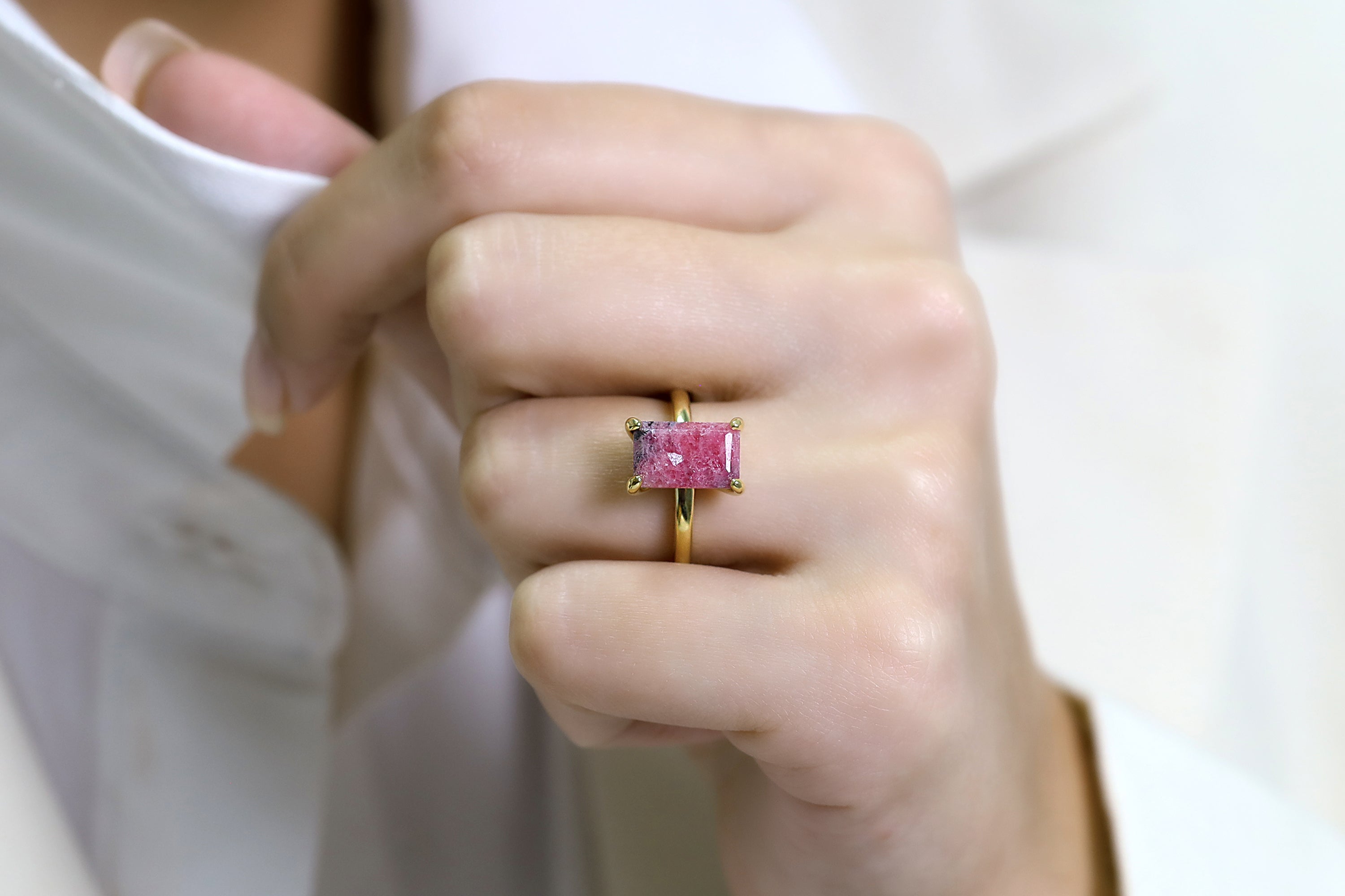 Cocktail Rhodonite Crystal Ring in Gold Rings Anemone Unique