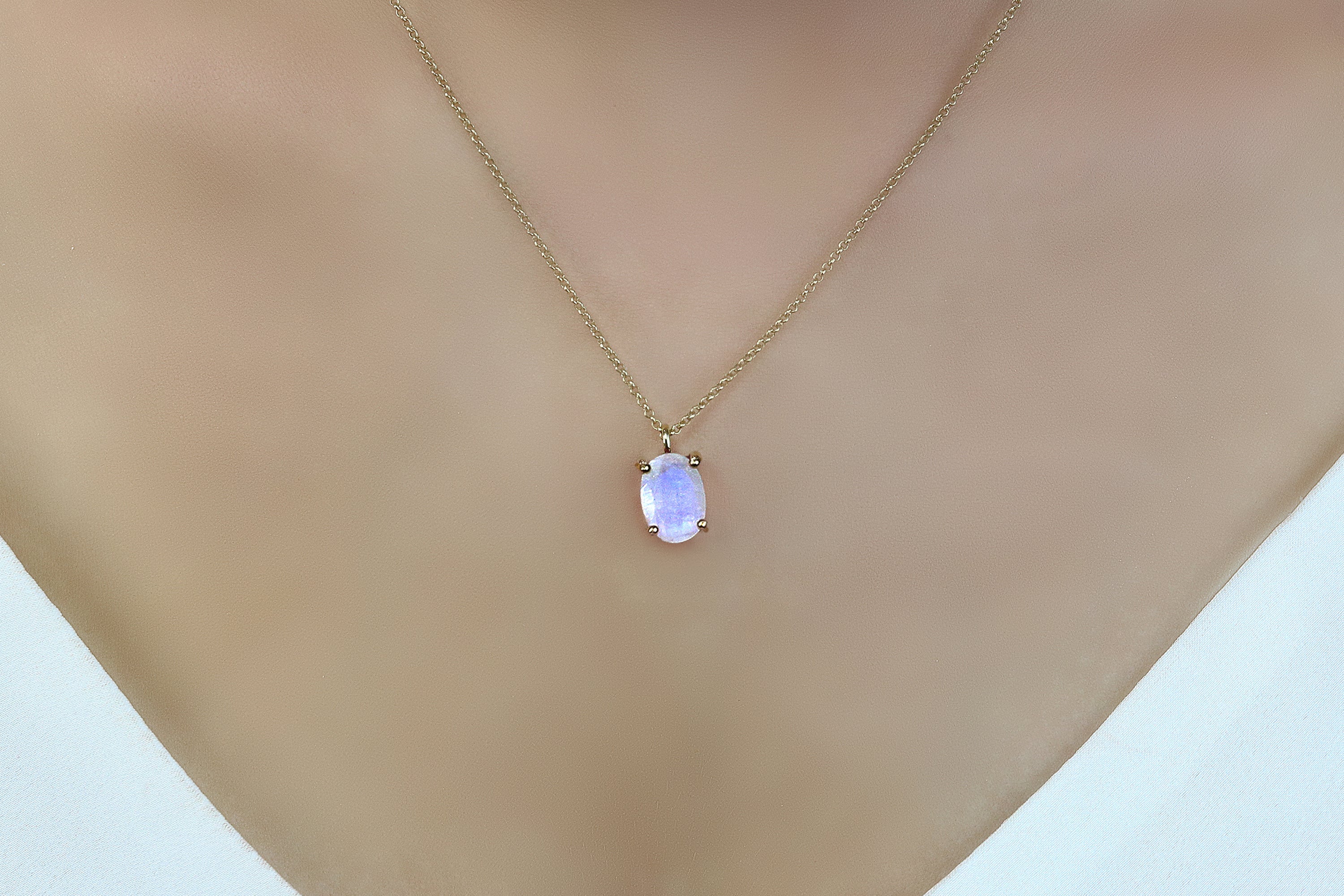Oval Moonstone Gemstone Pendant Gold Necklace necklaces Anemone Unique