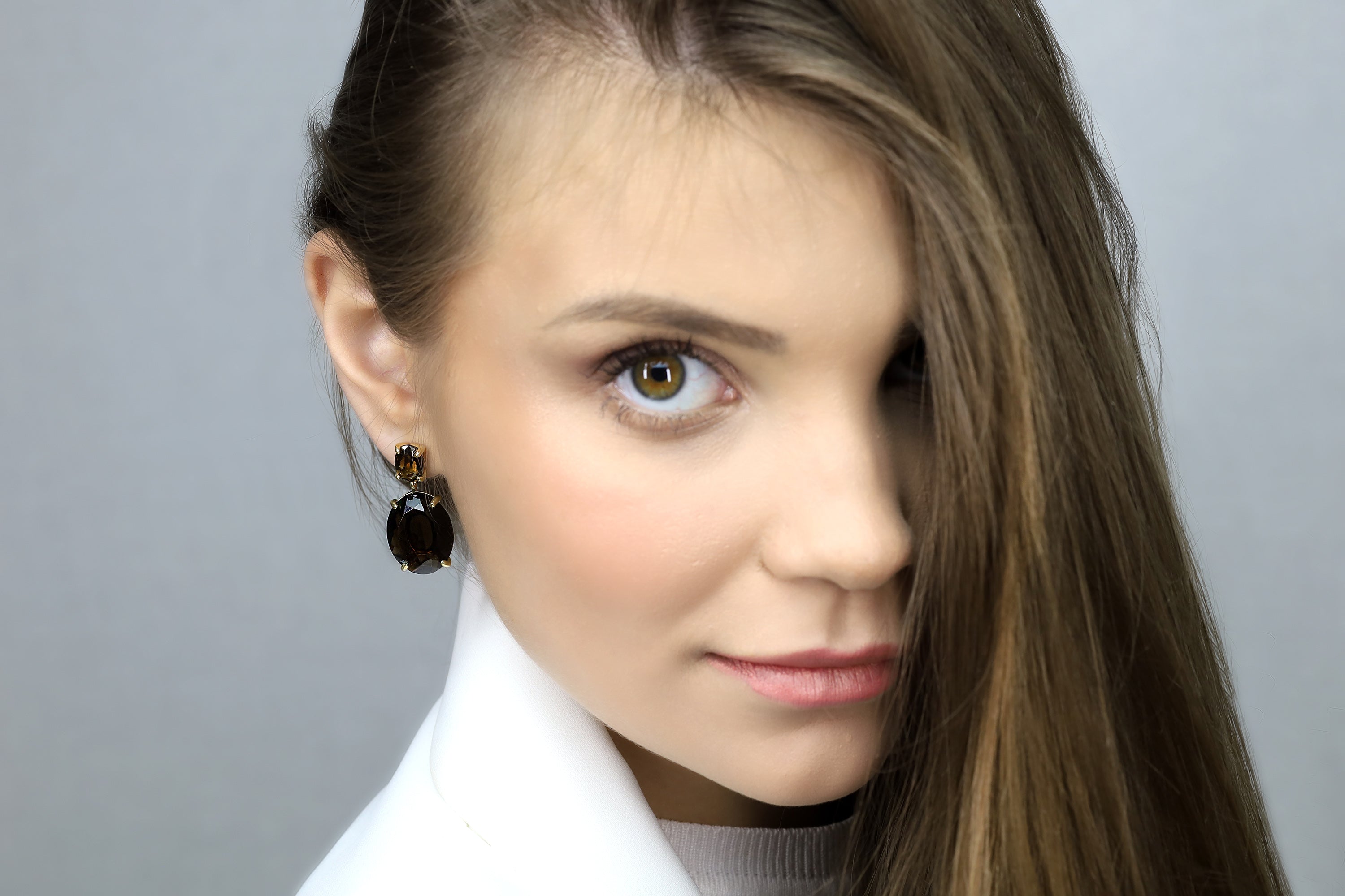 Smoky Quartz Gemstone Gold Earrings Earrings Anemone Jewelry