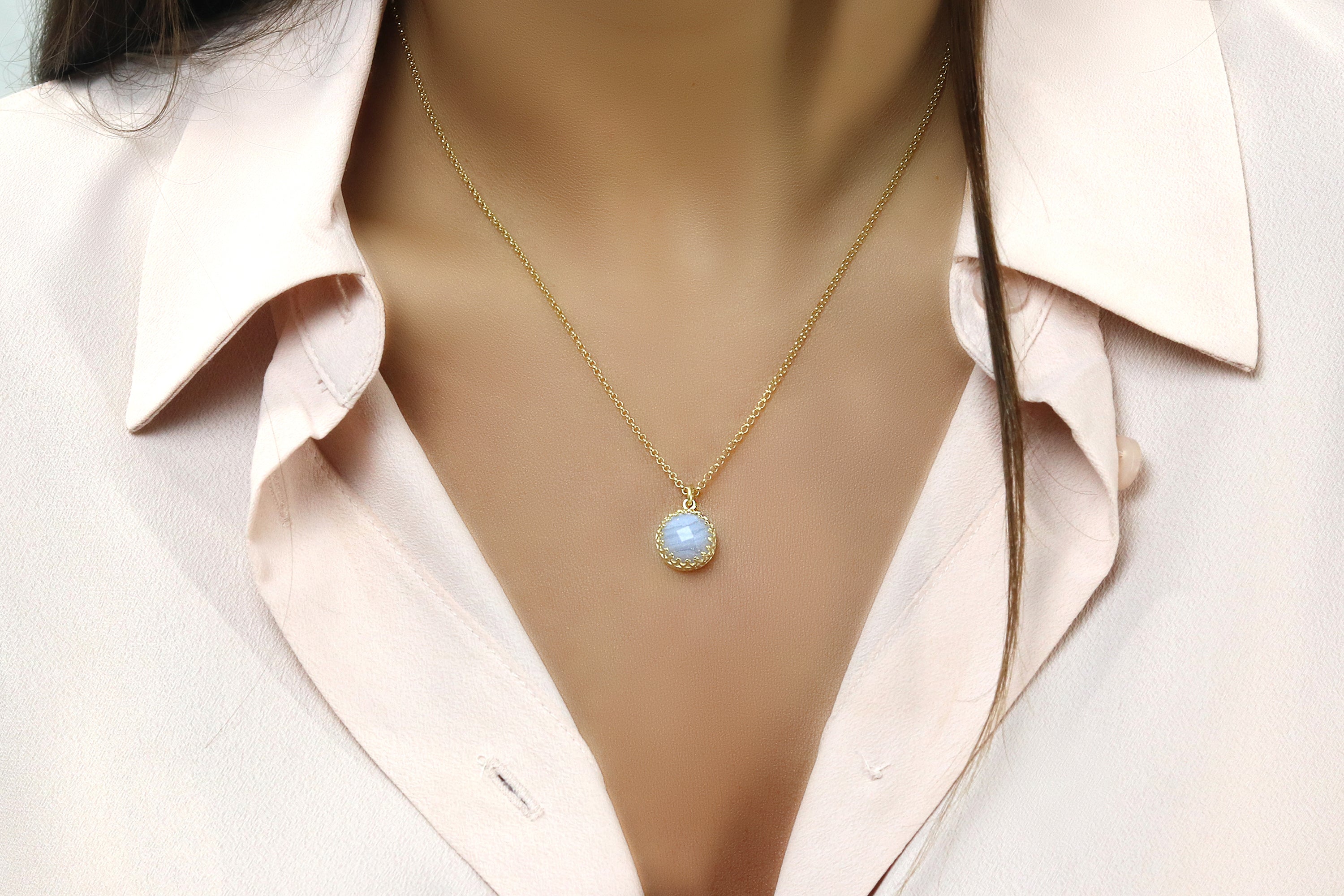 Lovely 10MM Lace Agate Necklace necklaces Anemone Jewelry