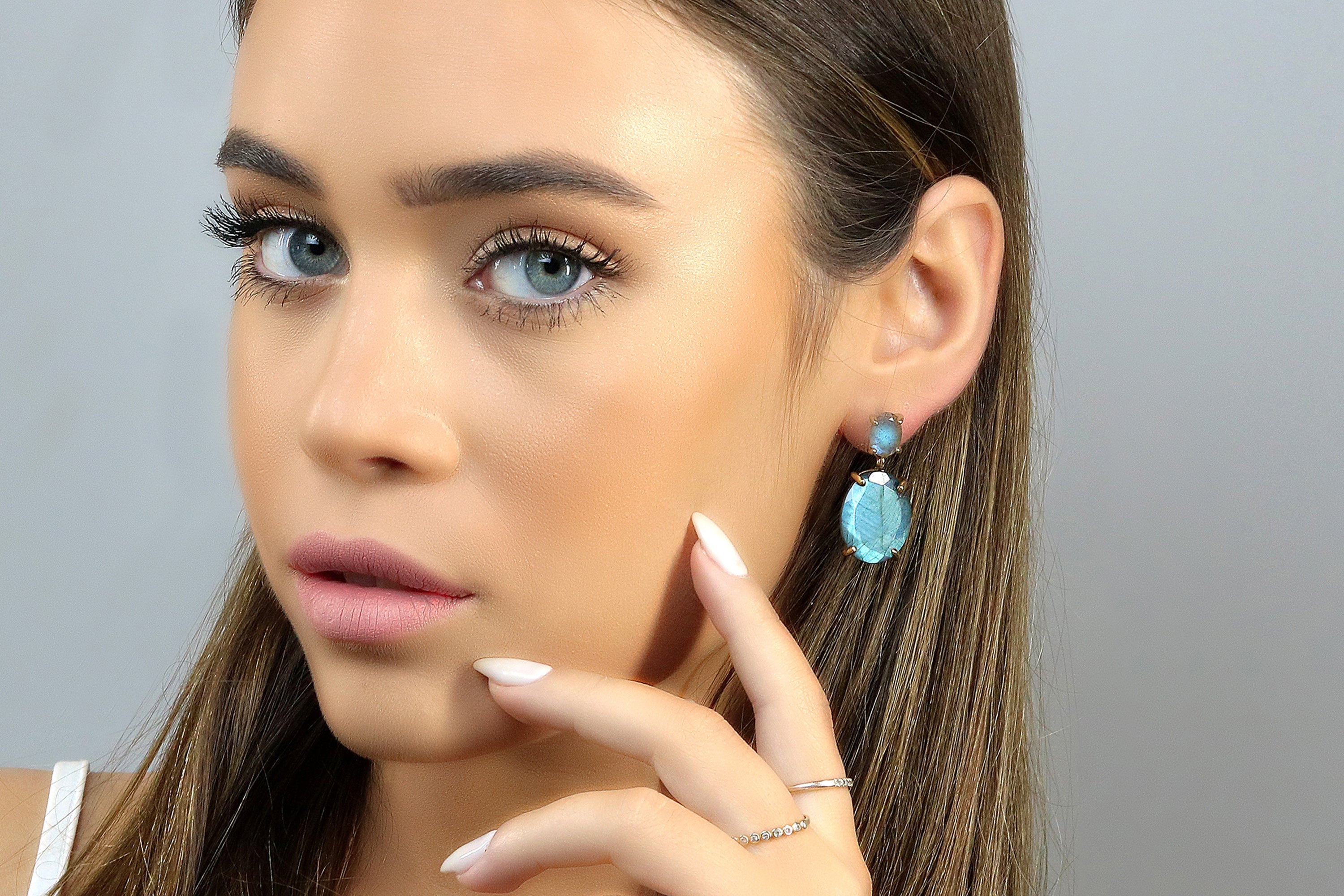 Multi Labradorite Dangling Gold Earrings Earrings Anemone Jewelry