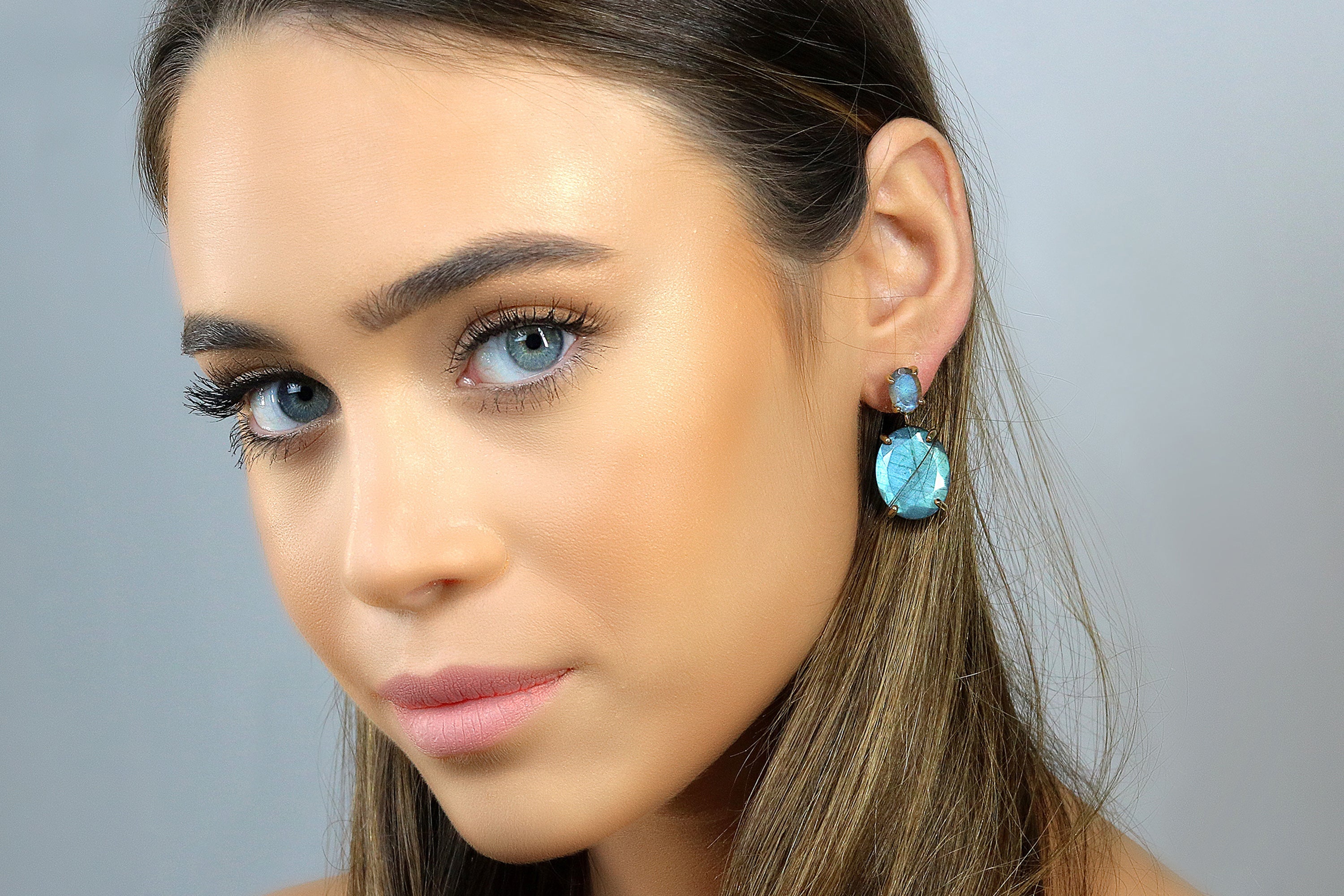 Multi Labradorite Dangling Gold Earrings Earrings Anemone Jewelry