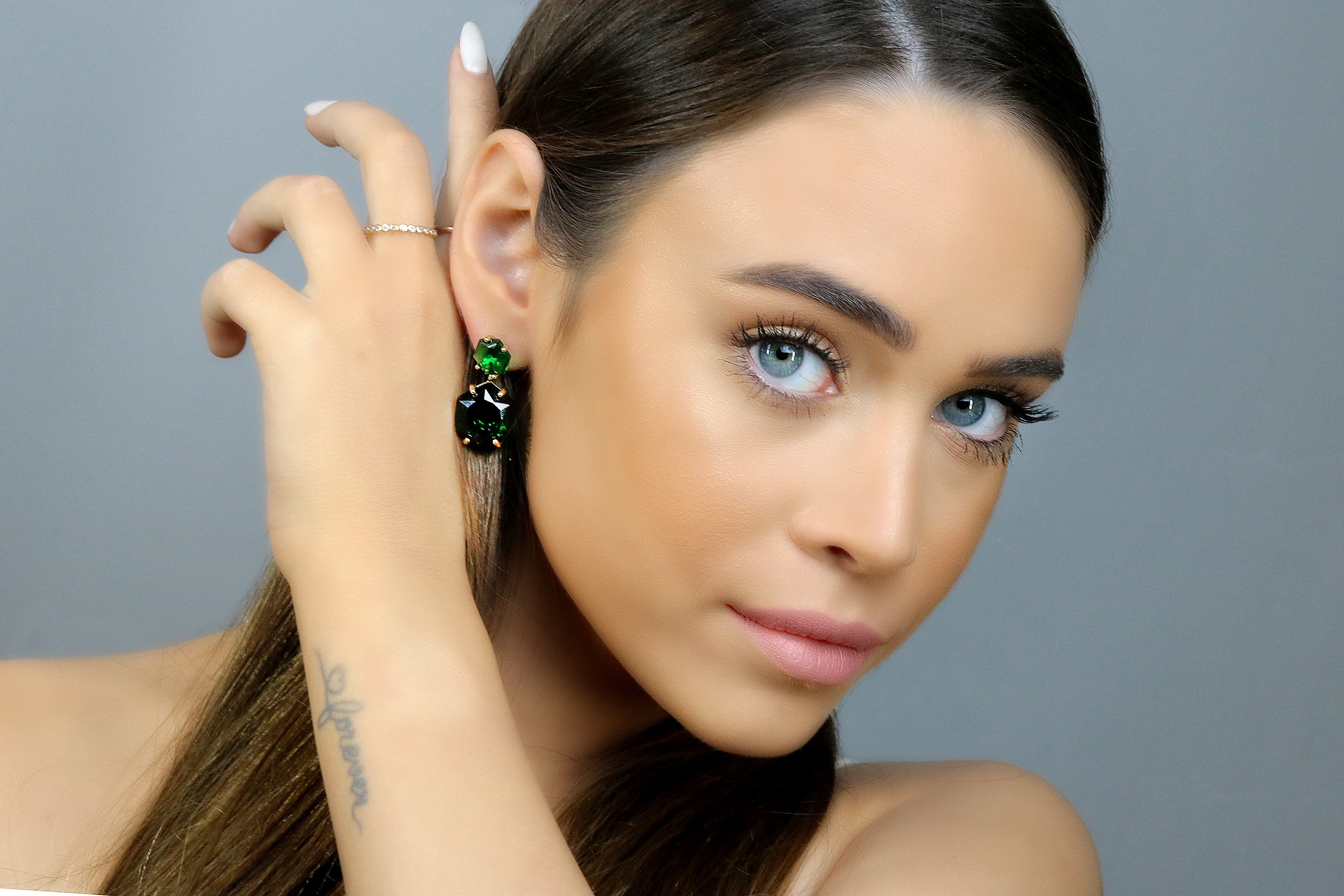 Hexagon Emerald Gold Filled Stud Earrings Earrings Anemone Jewelry