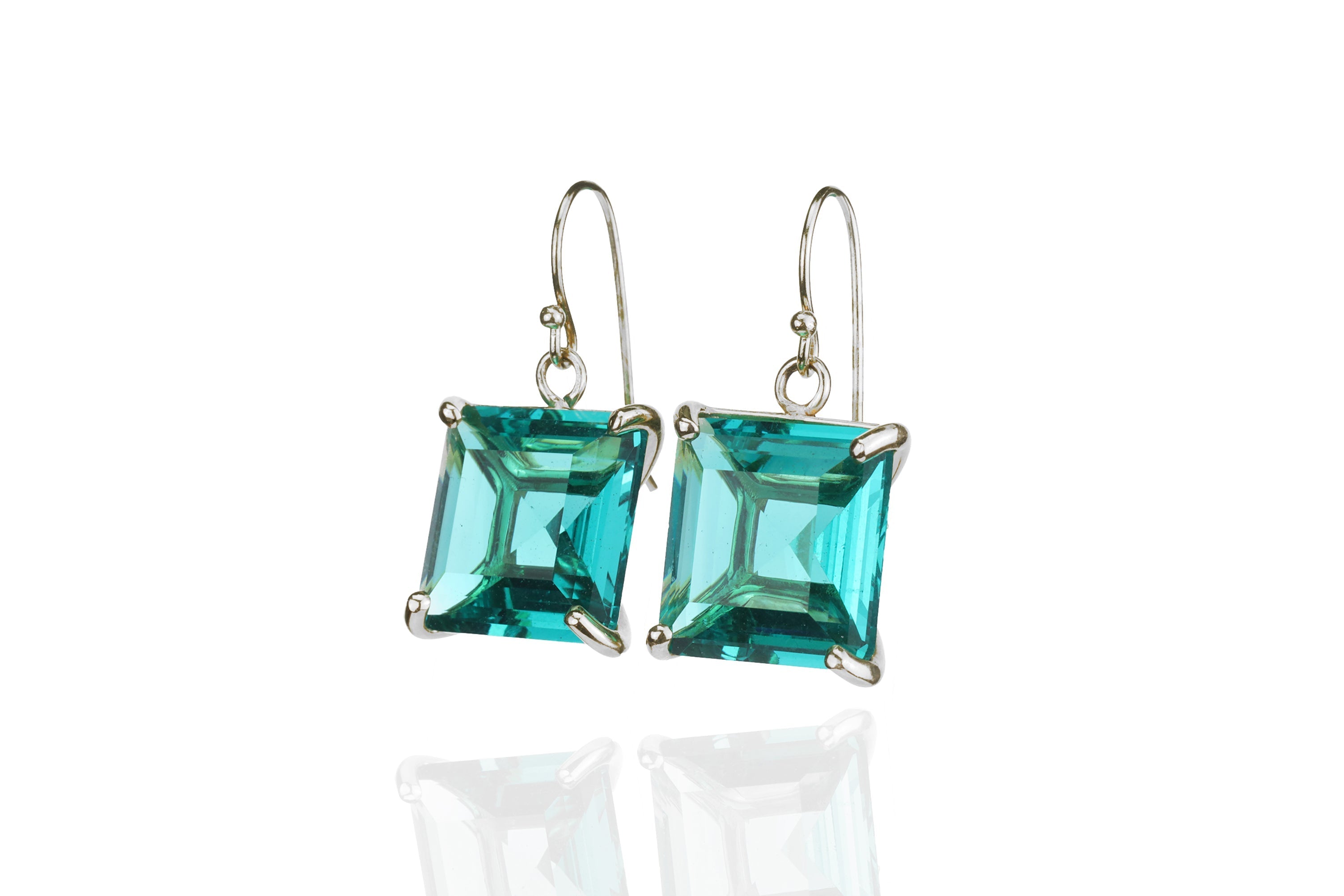 Square Cut Blue Tourmaline Dangle Gold Statement Earrings Earrings Anemone Jewelry