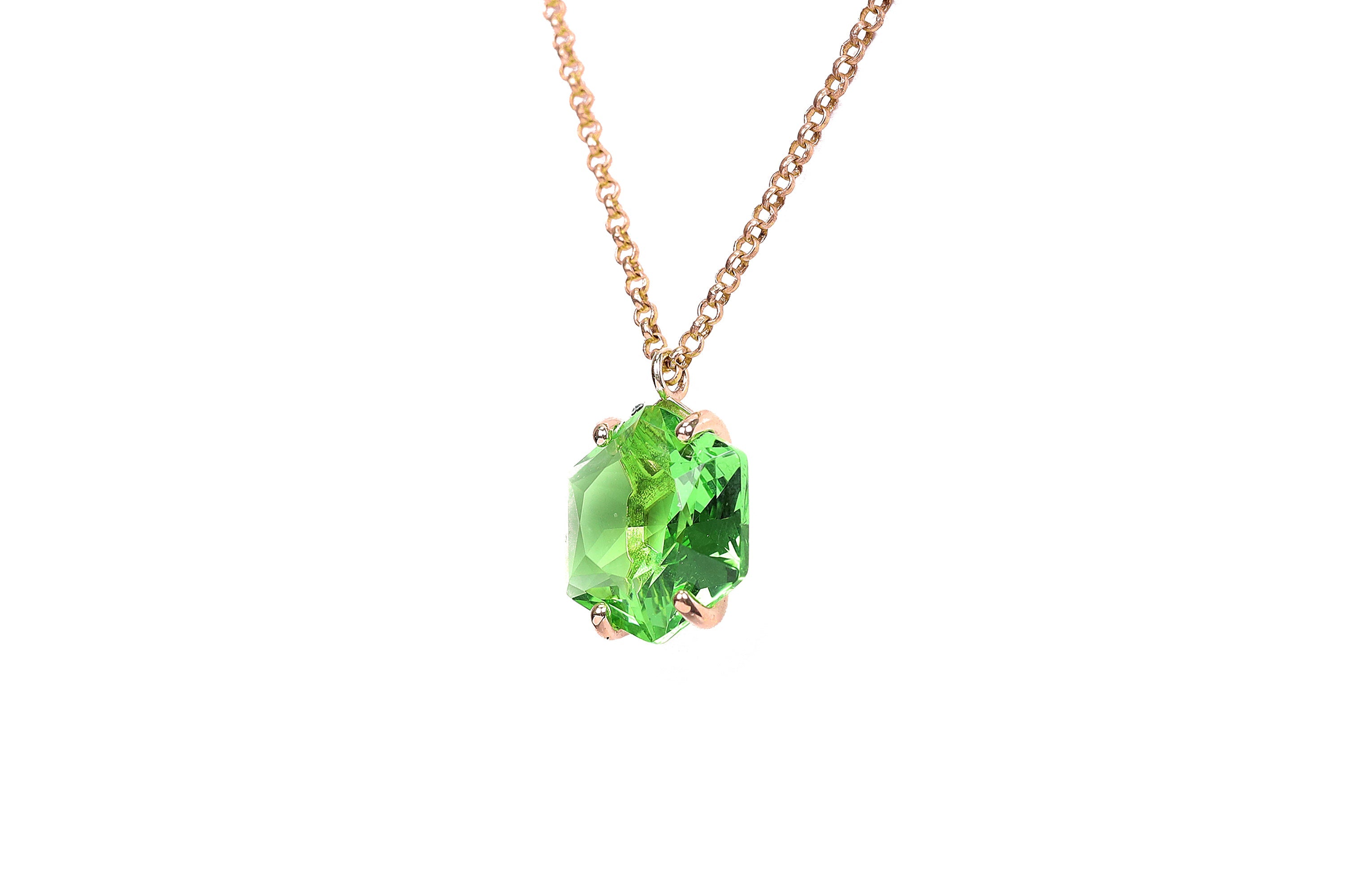 14k Gold Green Tourmaline Hexagon Cut Pendant Necklace necklaces Anemone Jewelry