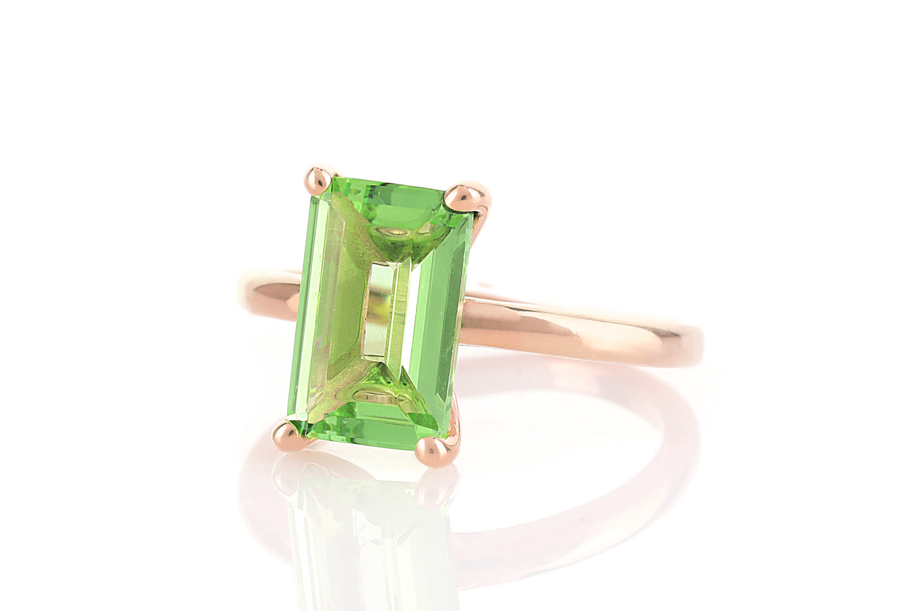 Rectangle Solitaire Green Tourmaline Gold Ring Rings Anemone Unique
