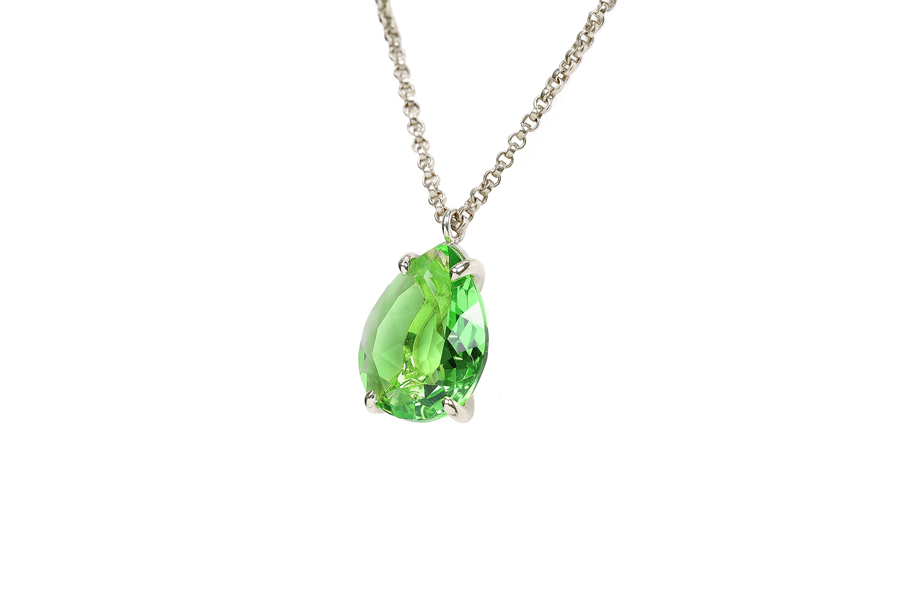 Green Tourmaline Pear Cut Gold Pendant Necklace necklaces Anemone Jewelry