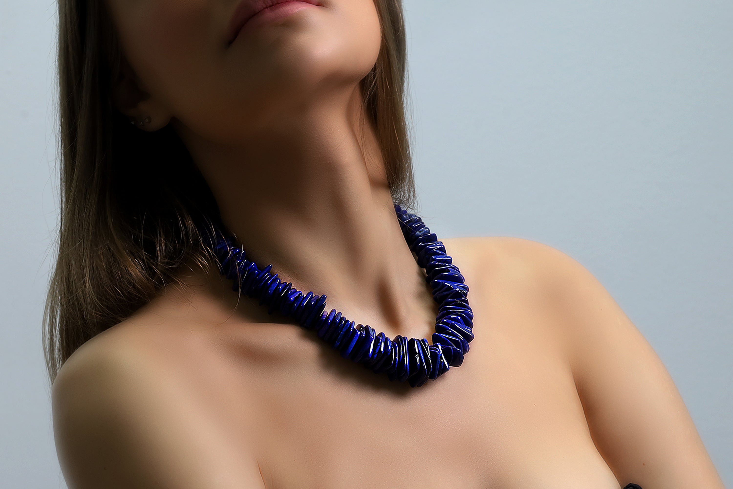 Big Slices Lapis Lazuli Beaded Gold Necklace necklaces Anemone Jewelry